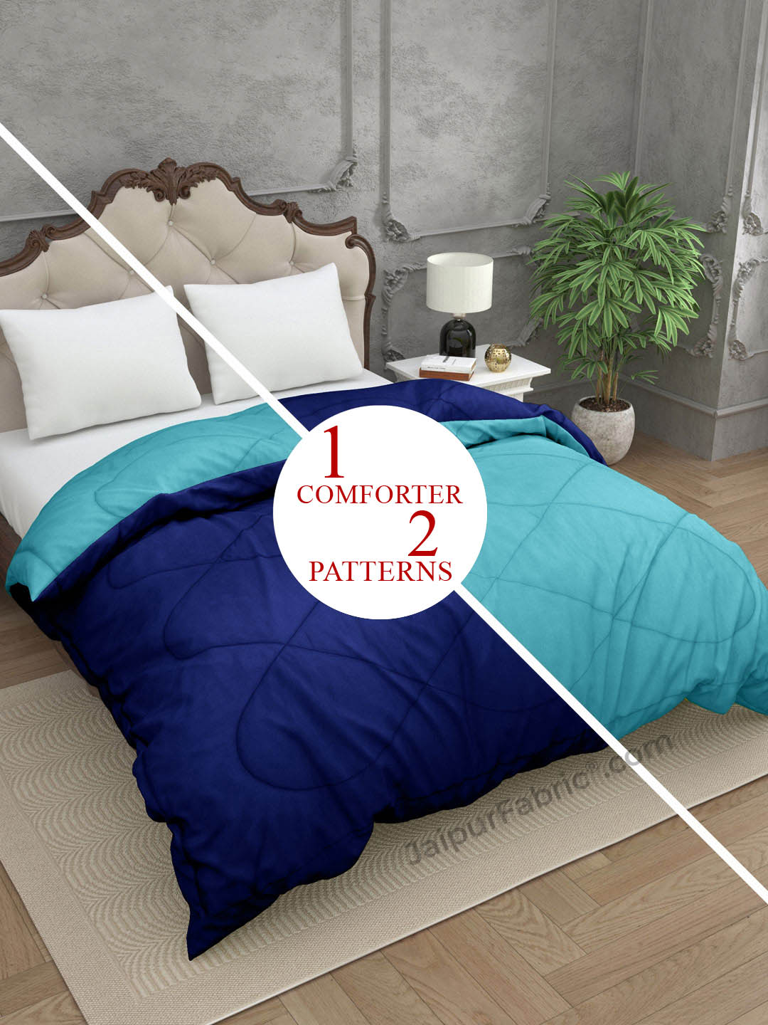 Aqua Green-Navy Blue Double Bed Comforter