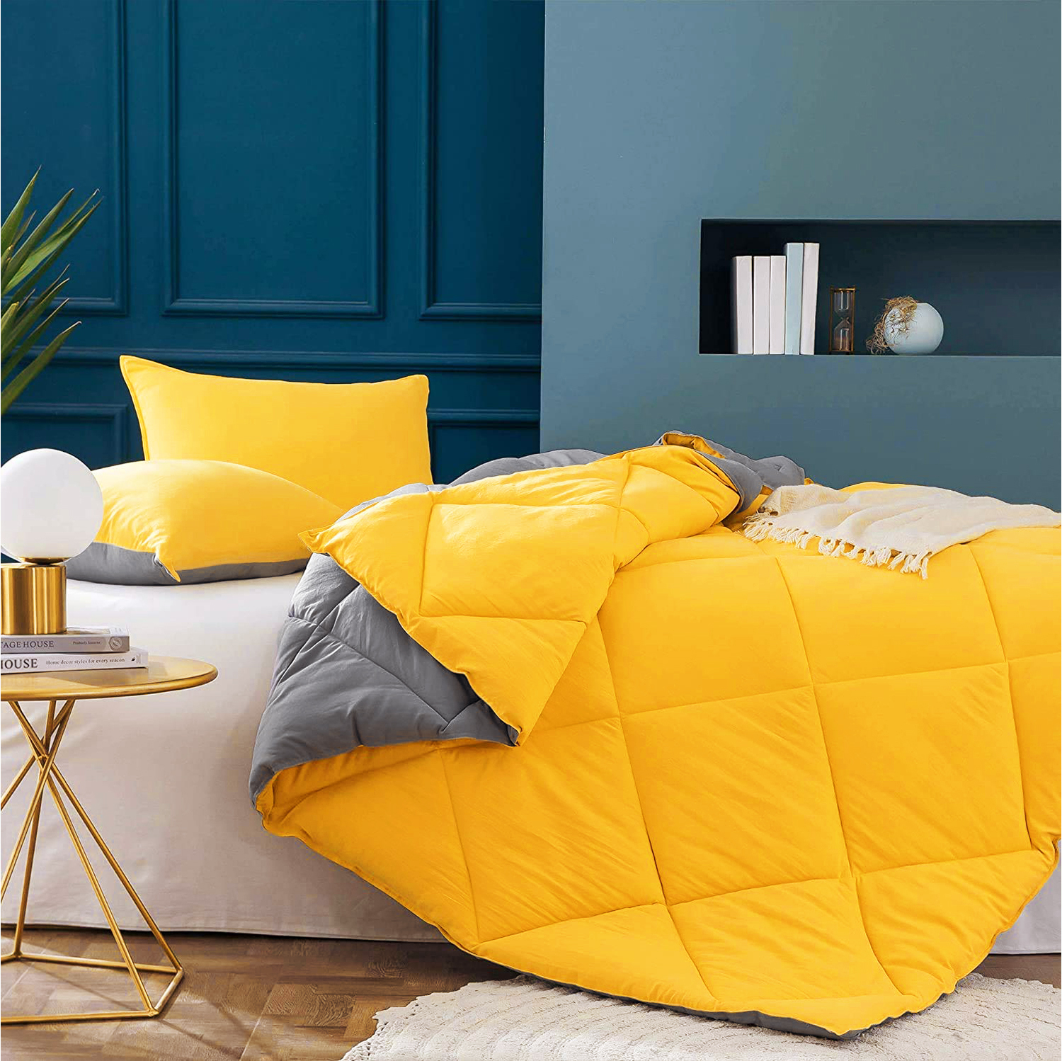 Mango Yellow Light Grey Double Bed Comforter