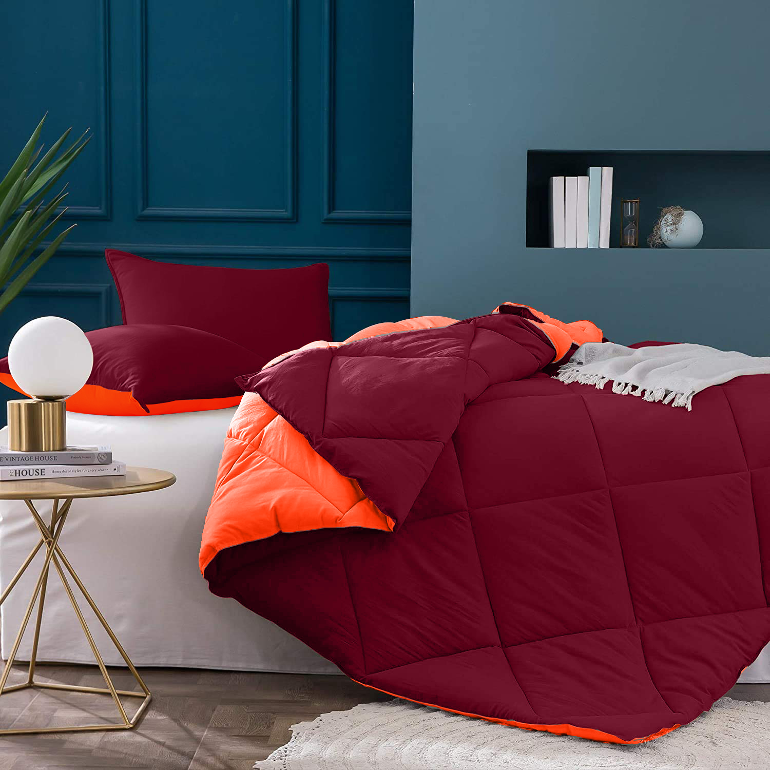 Orange Maroon Double Bed Comforter