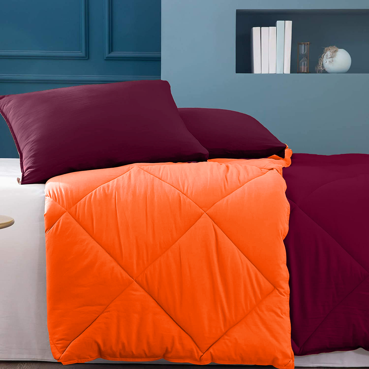 Orange Maroon Double Bed Comforter