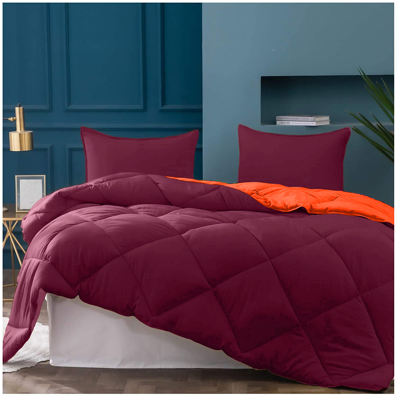 Orange Maroon Double Bed Comforter