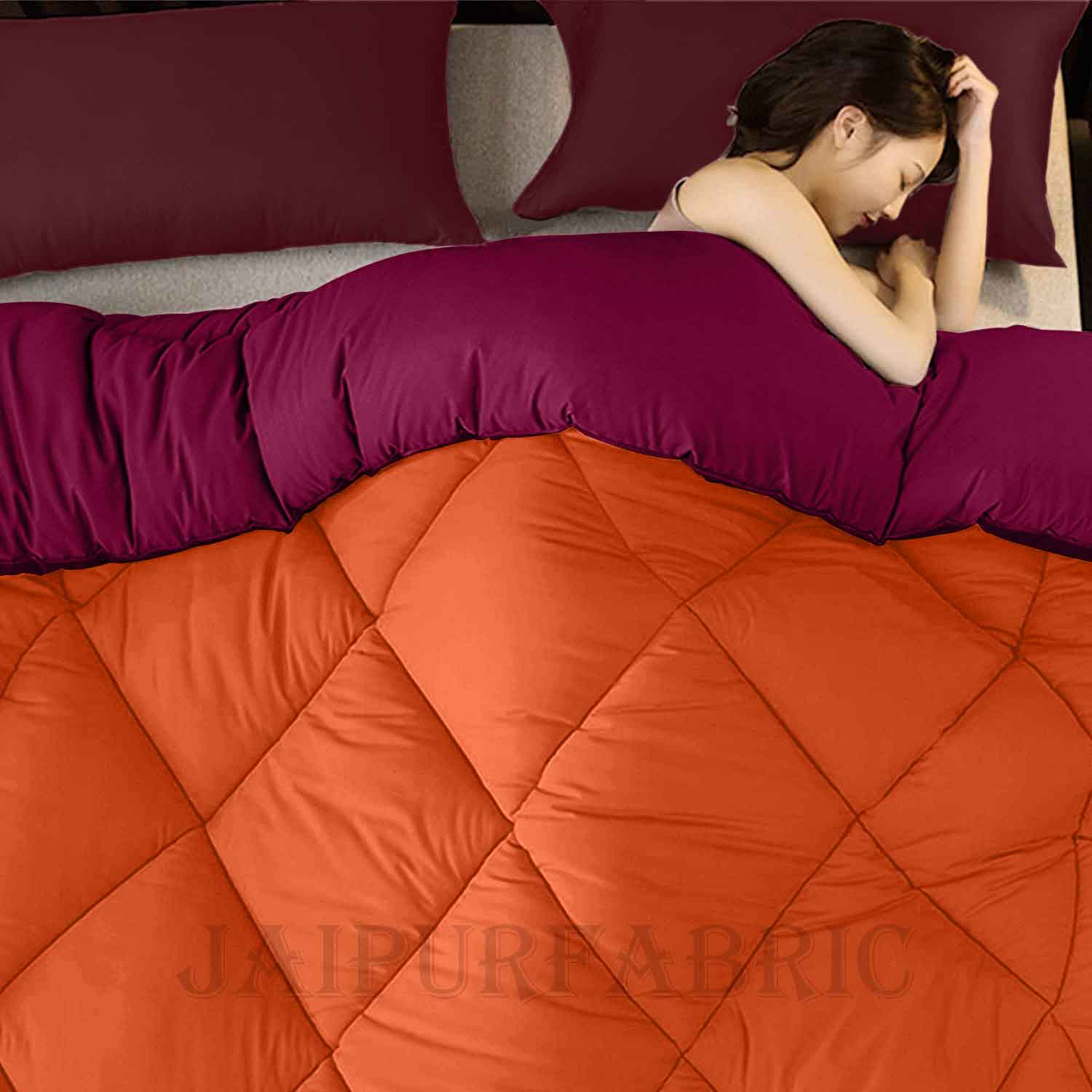 Orange Maroon Double Bed Comforter