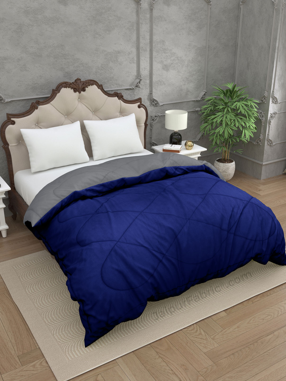 Navy Blue Light Grey Double Bed Comforter