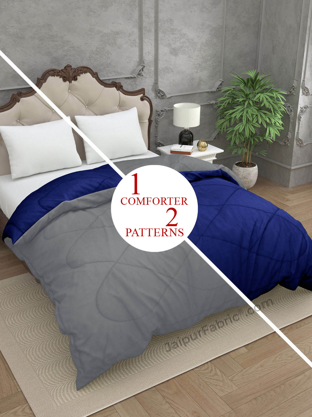 Navy Blue Light Grey Double Bed Comforter