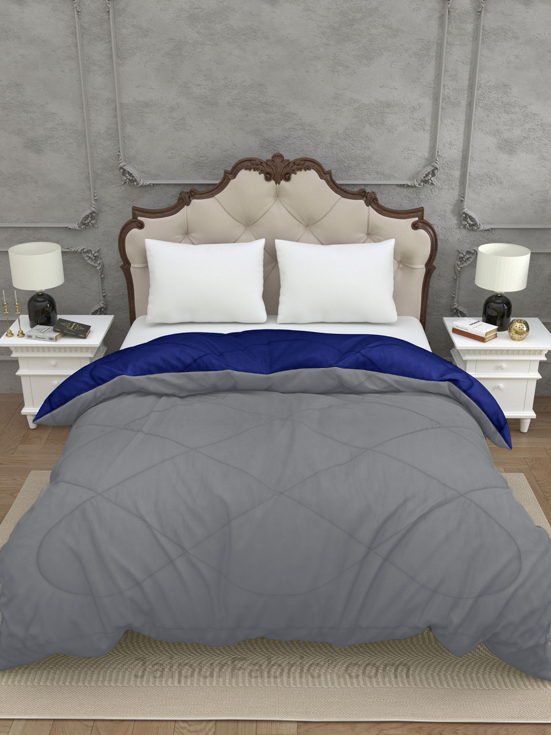 Grey- Navy Blue Double Bed Comforter