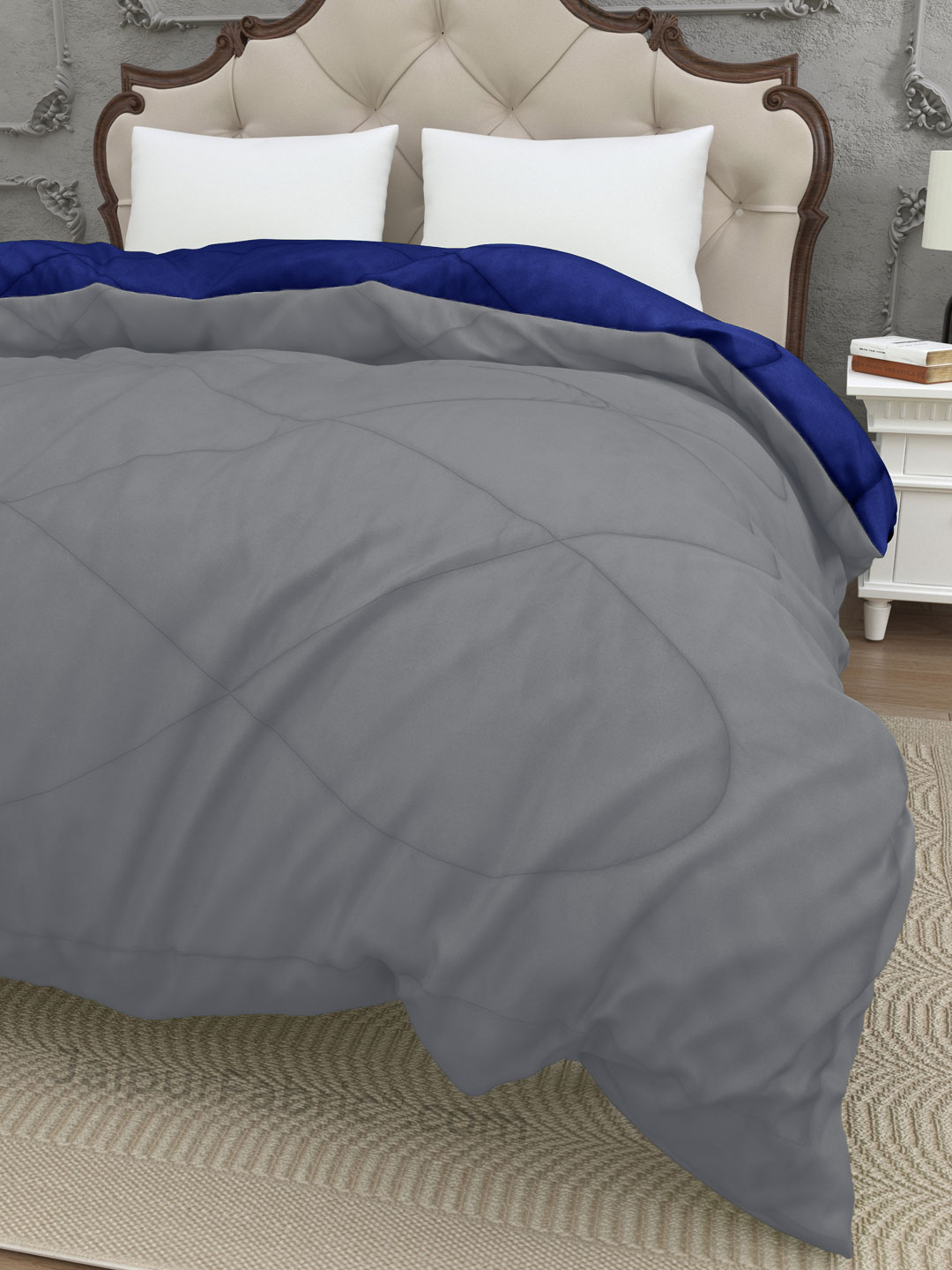 Grey- Navy Blue Double Bed Comforter