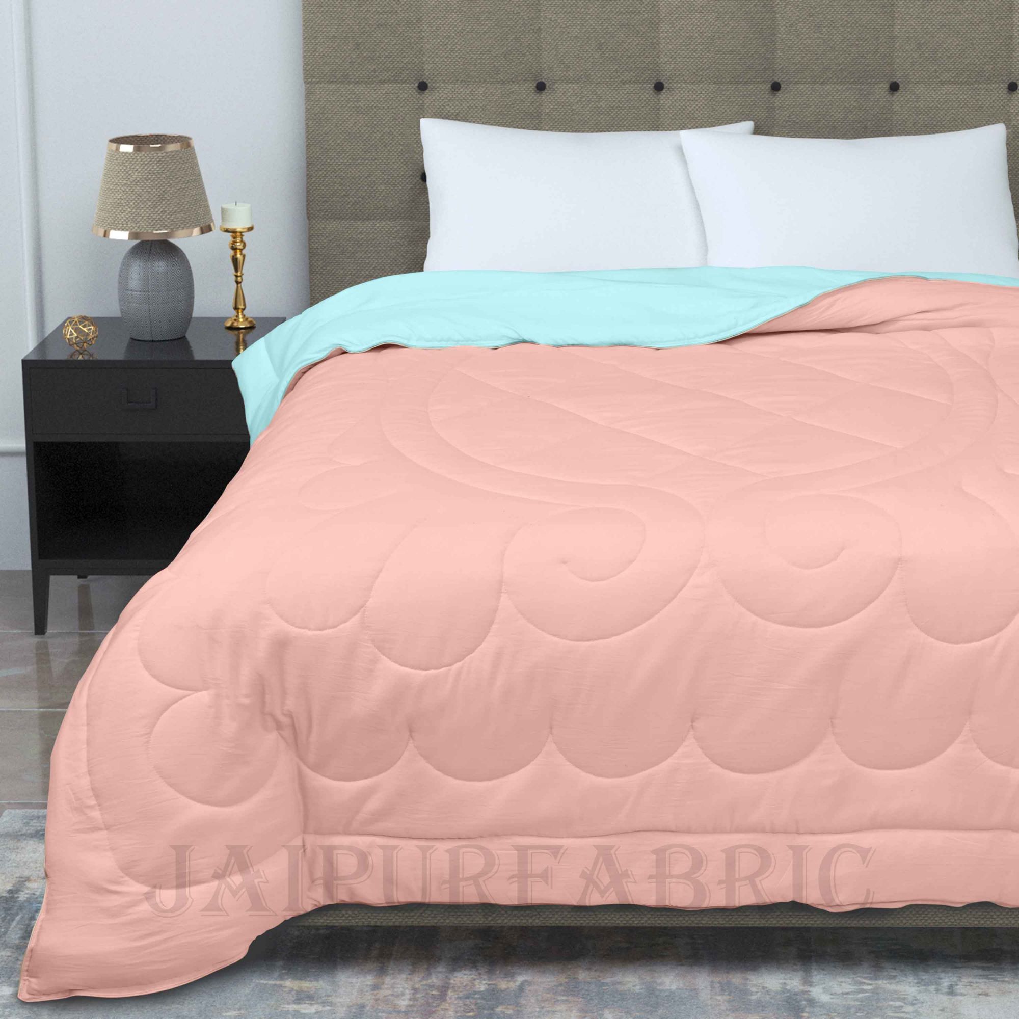 Ultra Soft Fluffy Reversible Peach Blue Dual Tone Pure Cotton Cover Premium Micro Fibre Filling Double Bed Comforter