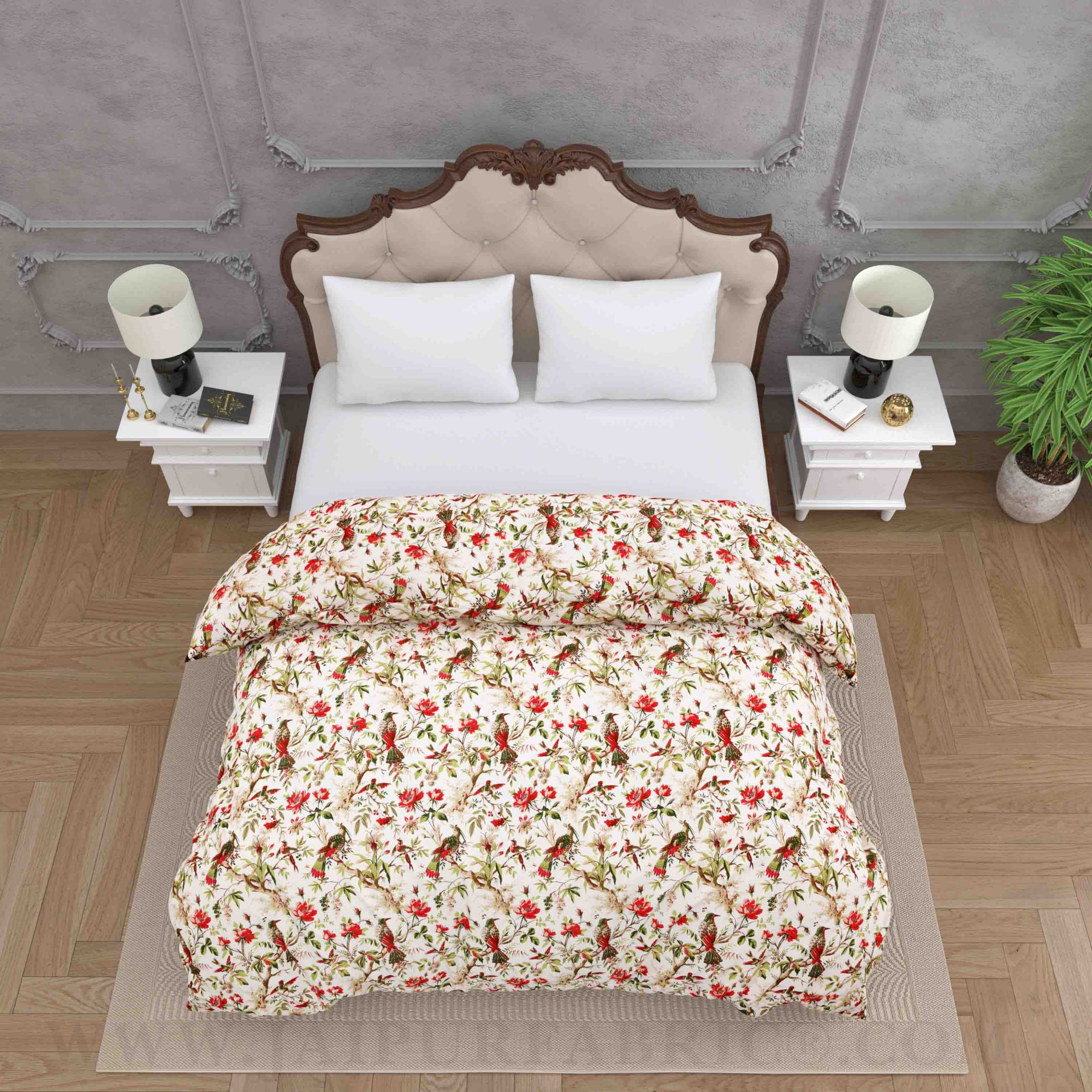 JaipurFabric® Anokhi Print Peach Bird Double Bed Comforter