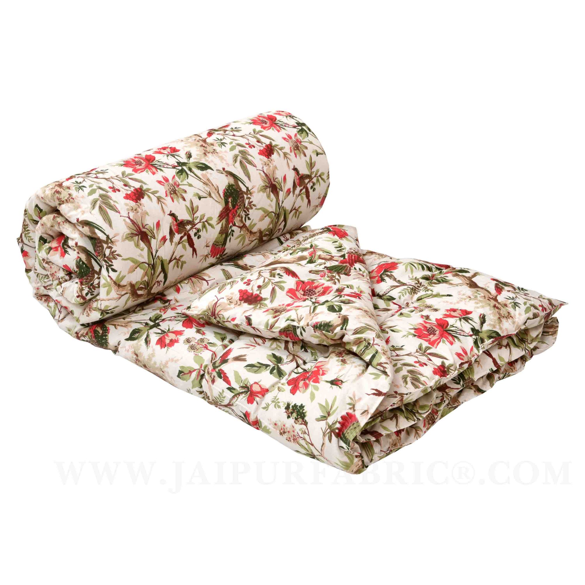 JaipurFabric® Anokhi Print Peach Bird Double Bed Comforter