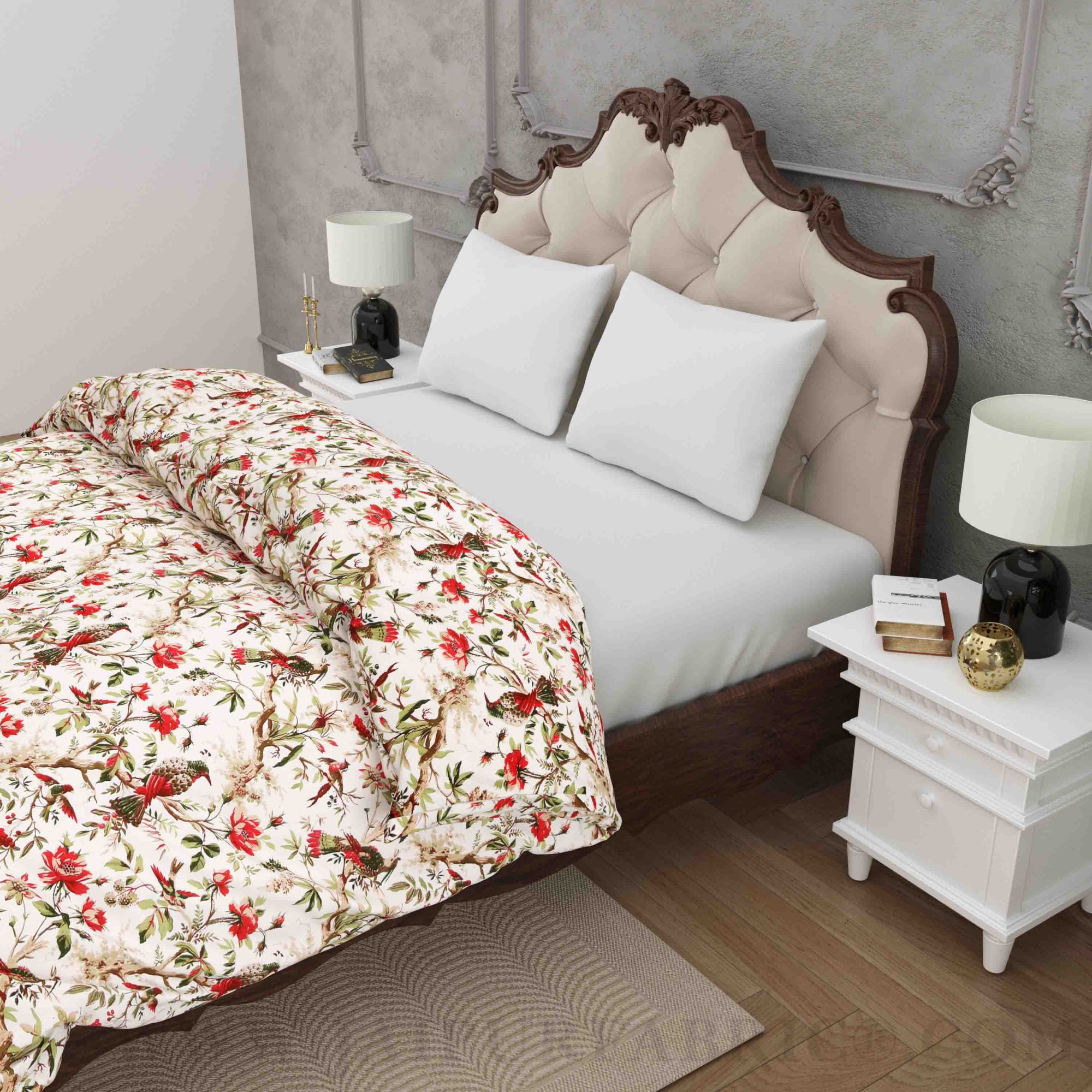 JaipurFabric® Anokhi Print Peach Bird Double Bed Comforter