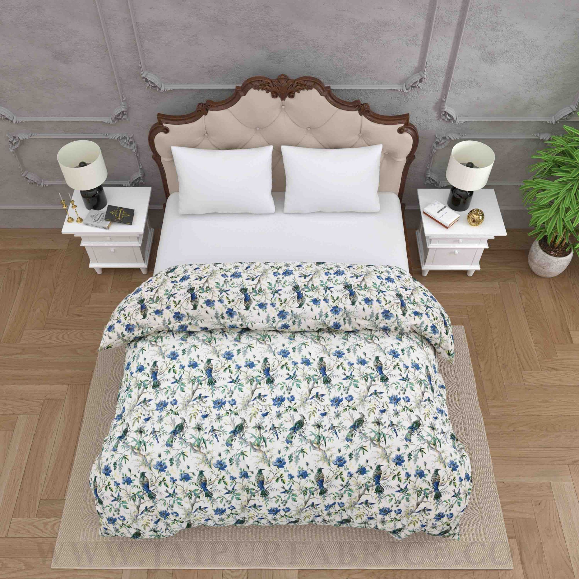 JaipurFabric® Anokhi Print Blue Bird Double Bed Comforter