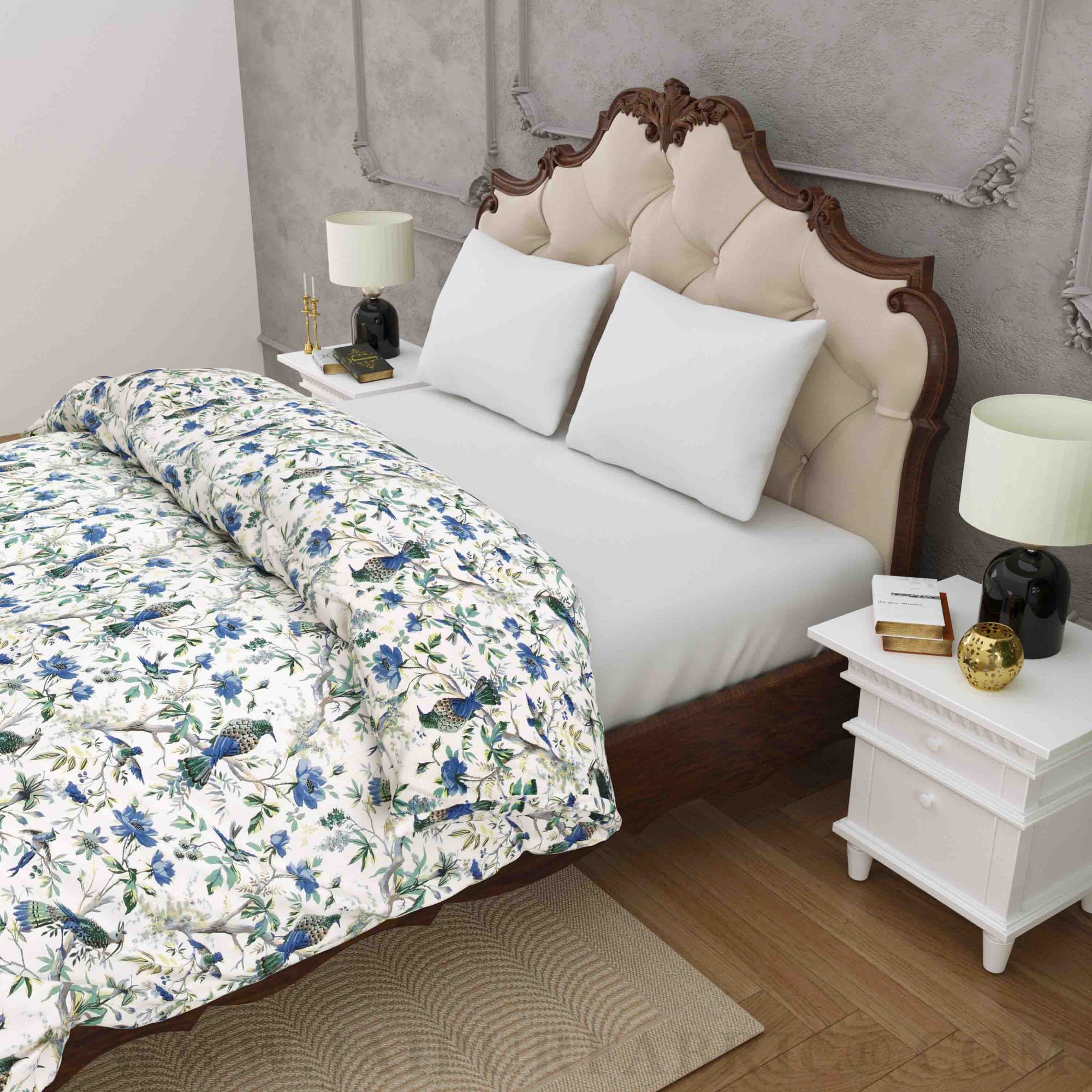 JaipurFabric® Anokhi Print Blue Bird Double Bed Comforter