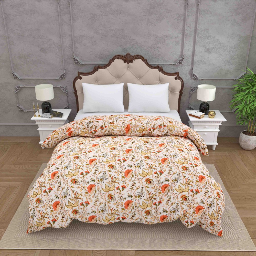 JaipurFabric® Anokhi Print Peachy Floral Double Bed Comforter