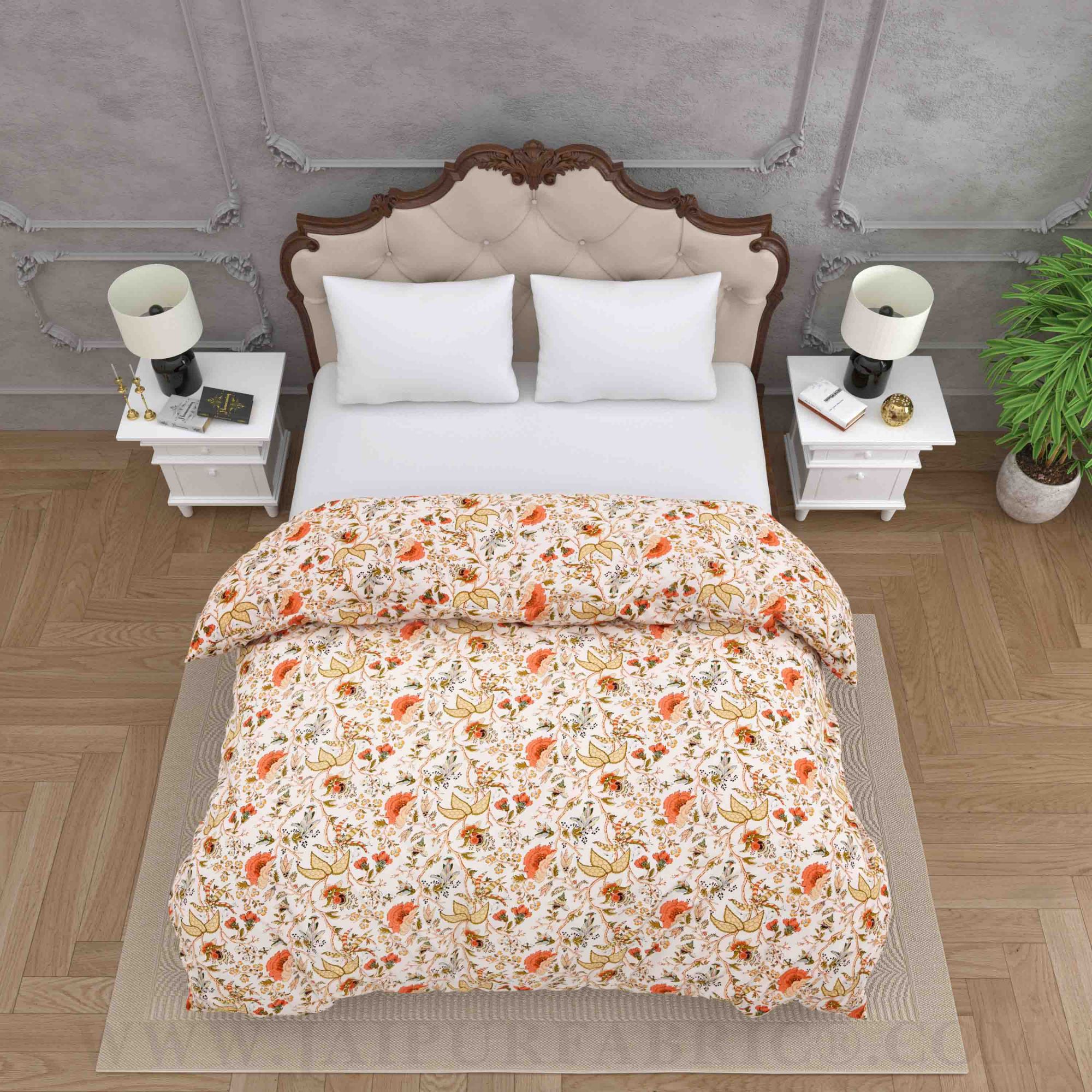 JaipurFabric® Anokhi Print Peachy Floral Double Bed Comforter