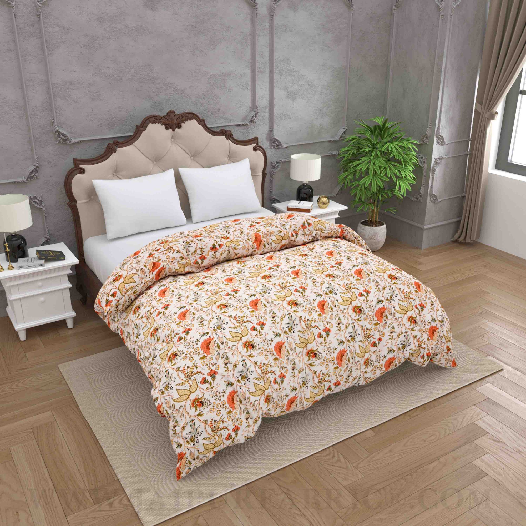 JaipurFabric® Anokhi Print Peachy Floral Double Bed Comforter