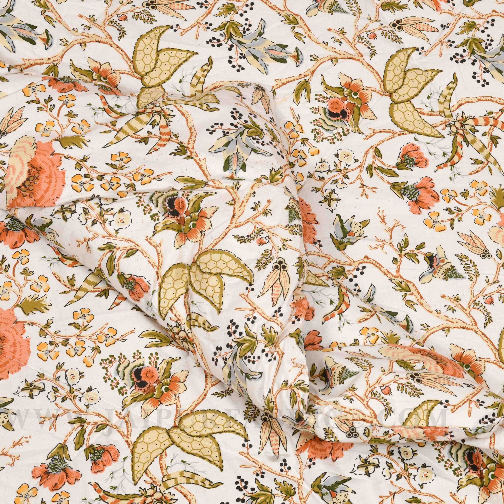 JaipurFabric® Anokhi Print Peachy Floral Double Bed Comforter