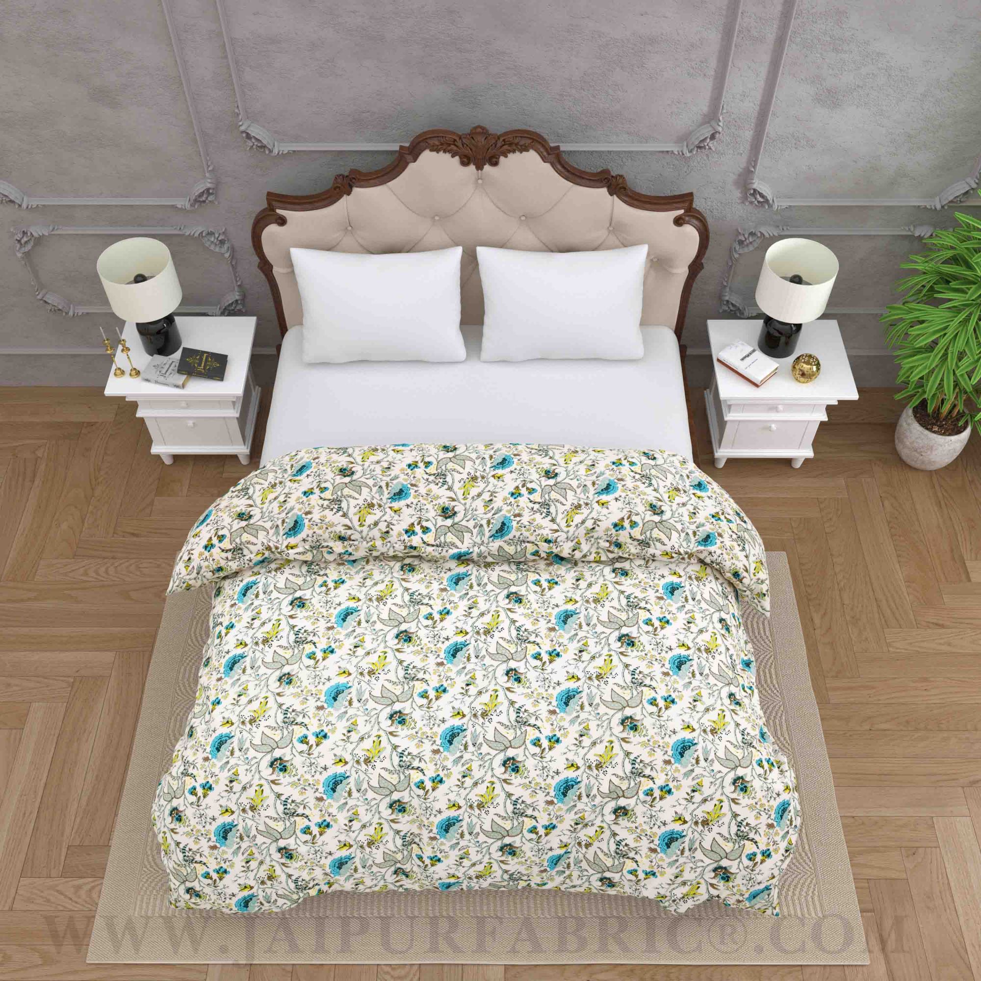 JaipurFabric® Anokhi Print Bluish Floral Double Bed Comforter