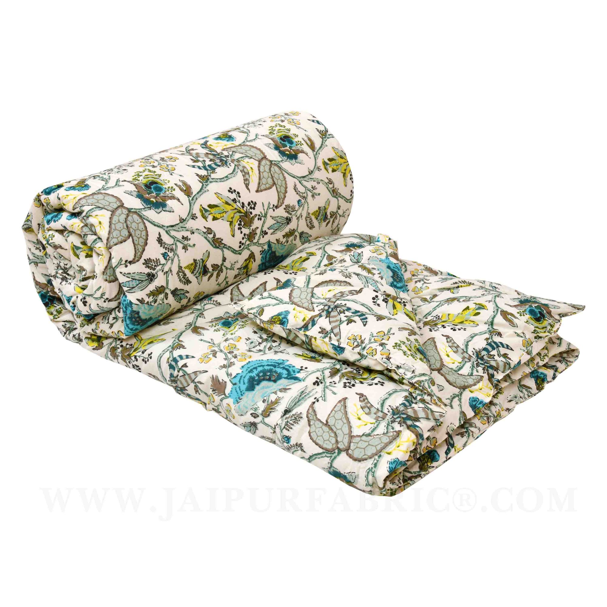 JaipurFabric® Anokhi Print Bluish Floral Double Bed Comforter