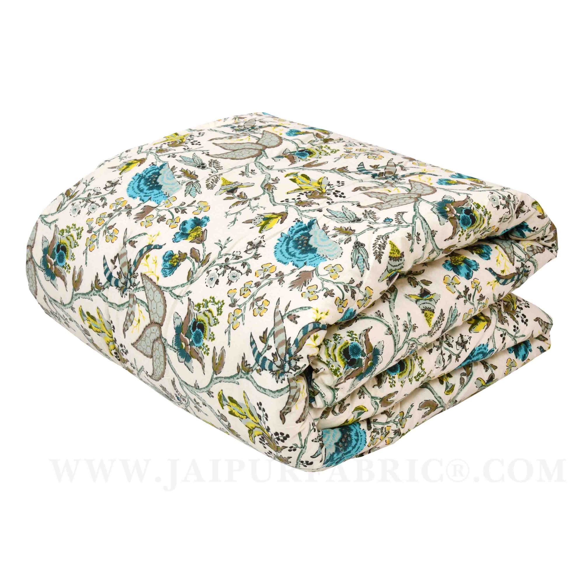 JaipurFabric® Anokhi Print Bluish Floral Double Bed Comforter