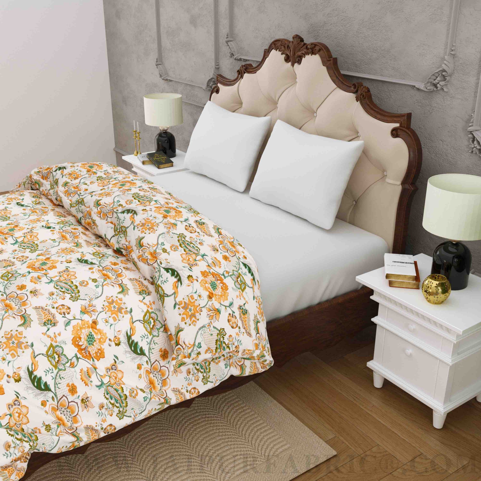 JaipurFabric® Anokhi Print Royal Orchid Peach Double Bed Comforter