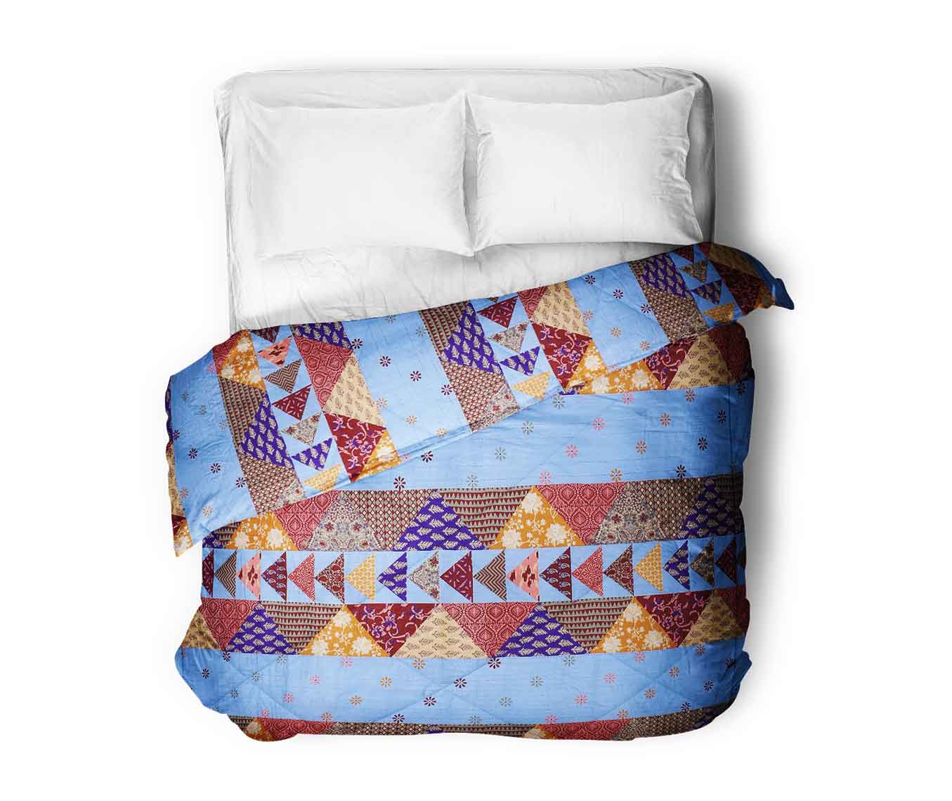 Blues Twill Cotton  Double Bed With Colorful Patchwork Design Comforter