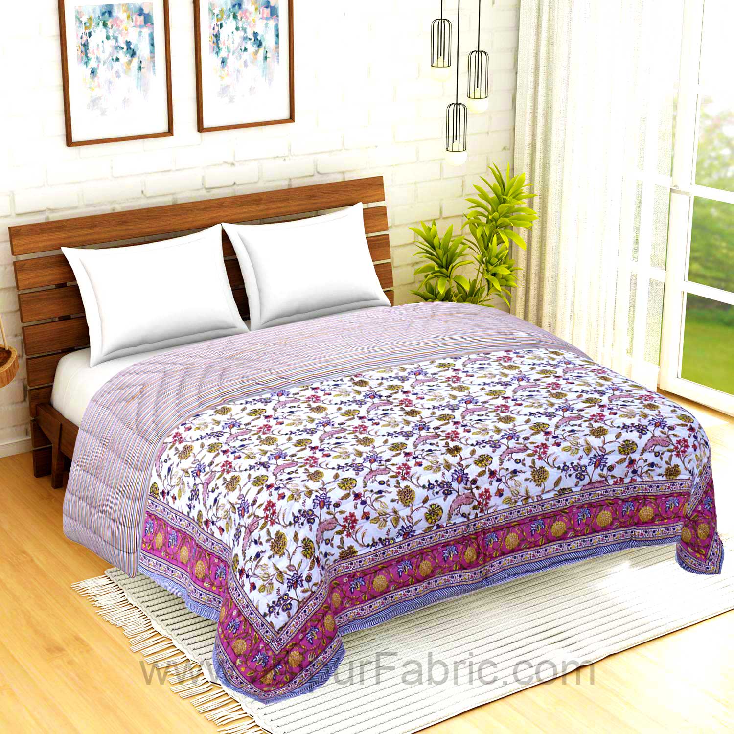 Jaipuri Quilt  Floral Print Double Bed Quilt