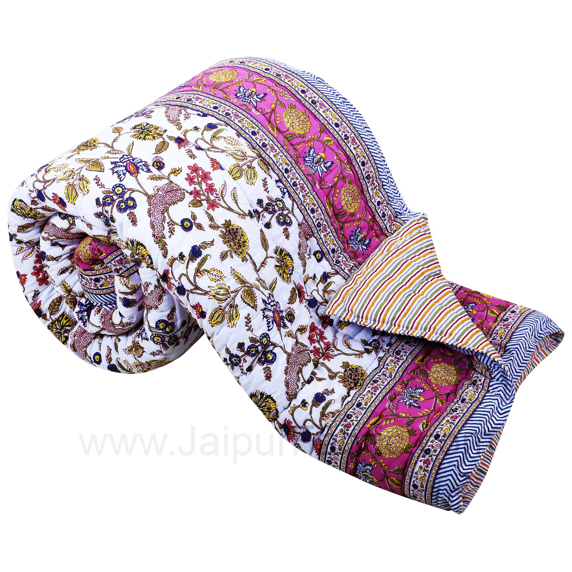 Jaipuri Quilt  Floral Print Double Bed Quilt