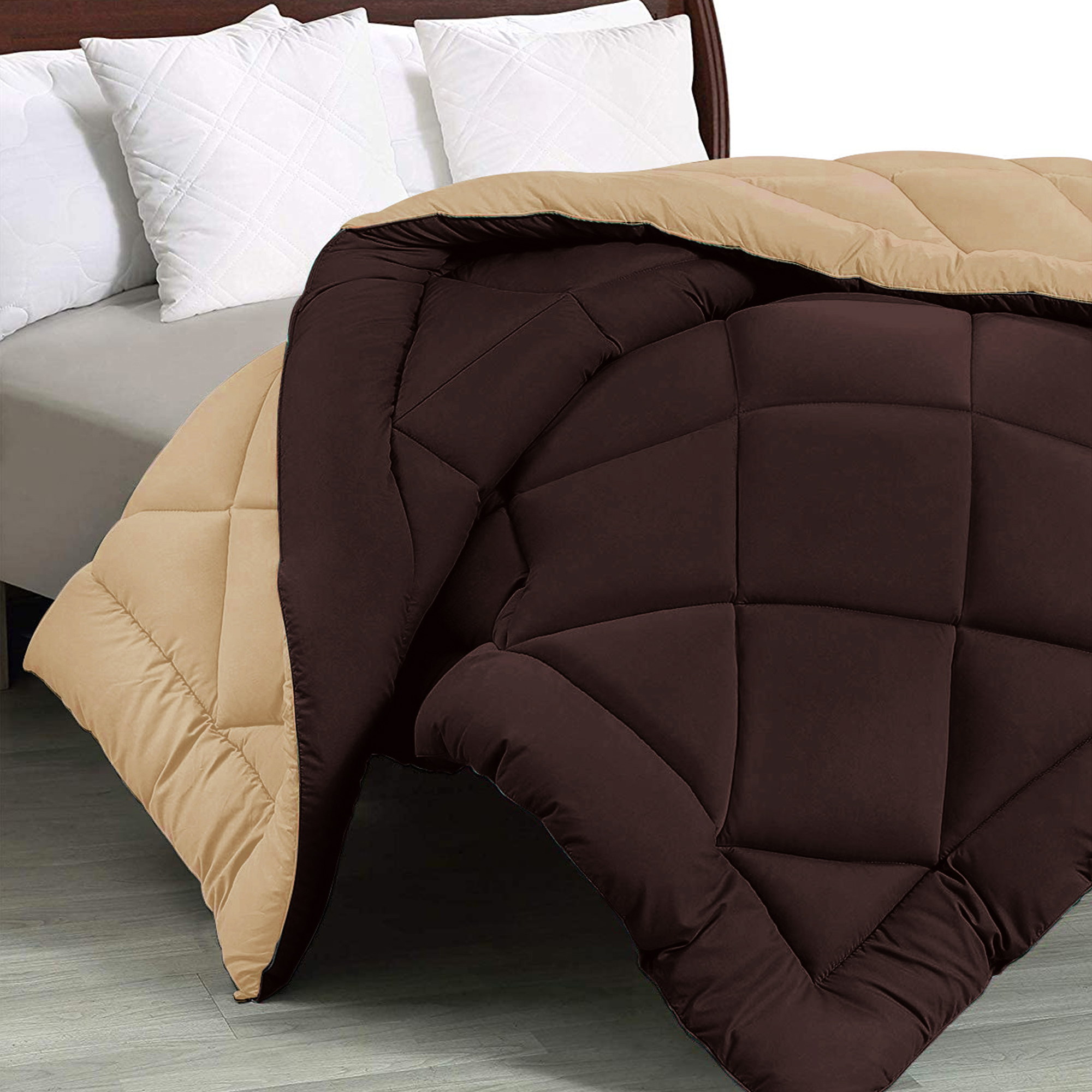 Dark Brown-Off White  Double Bed Comforter