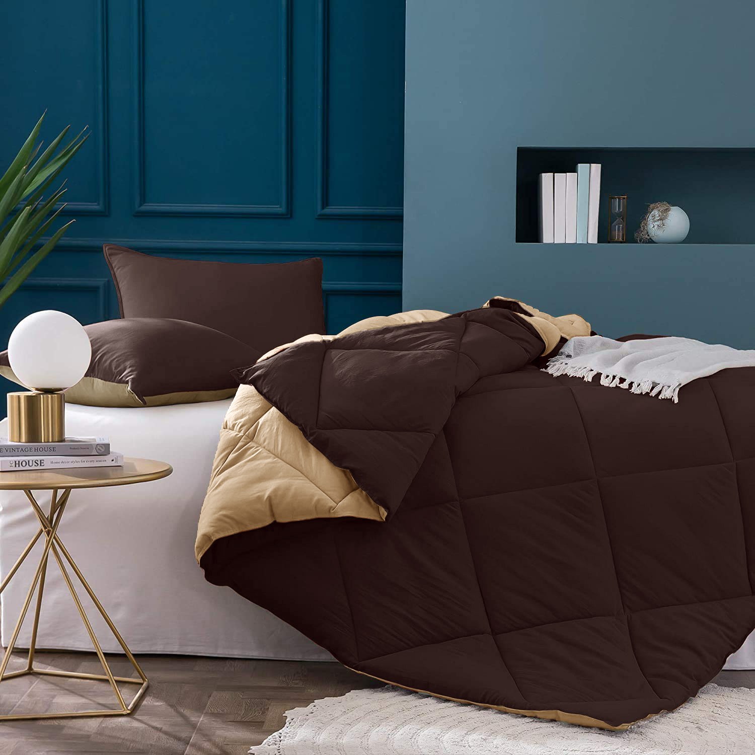 Dark Brown-Off White  Double Bed Comforter