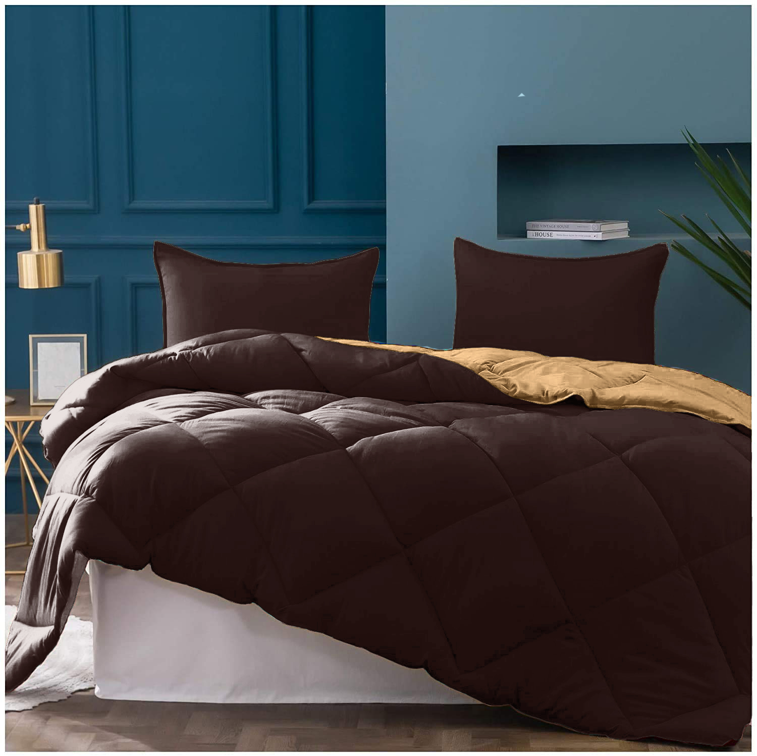 Dark Brown-Off White  Double Bed Comforter