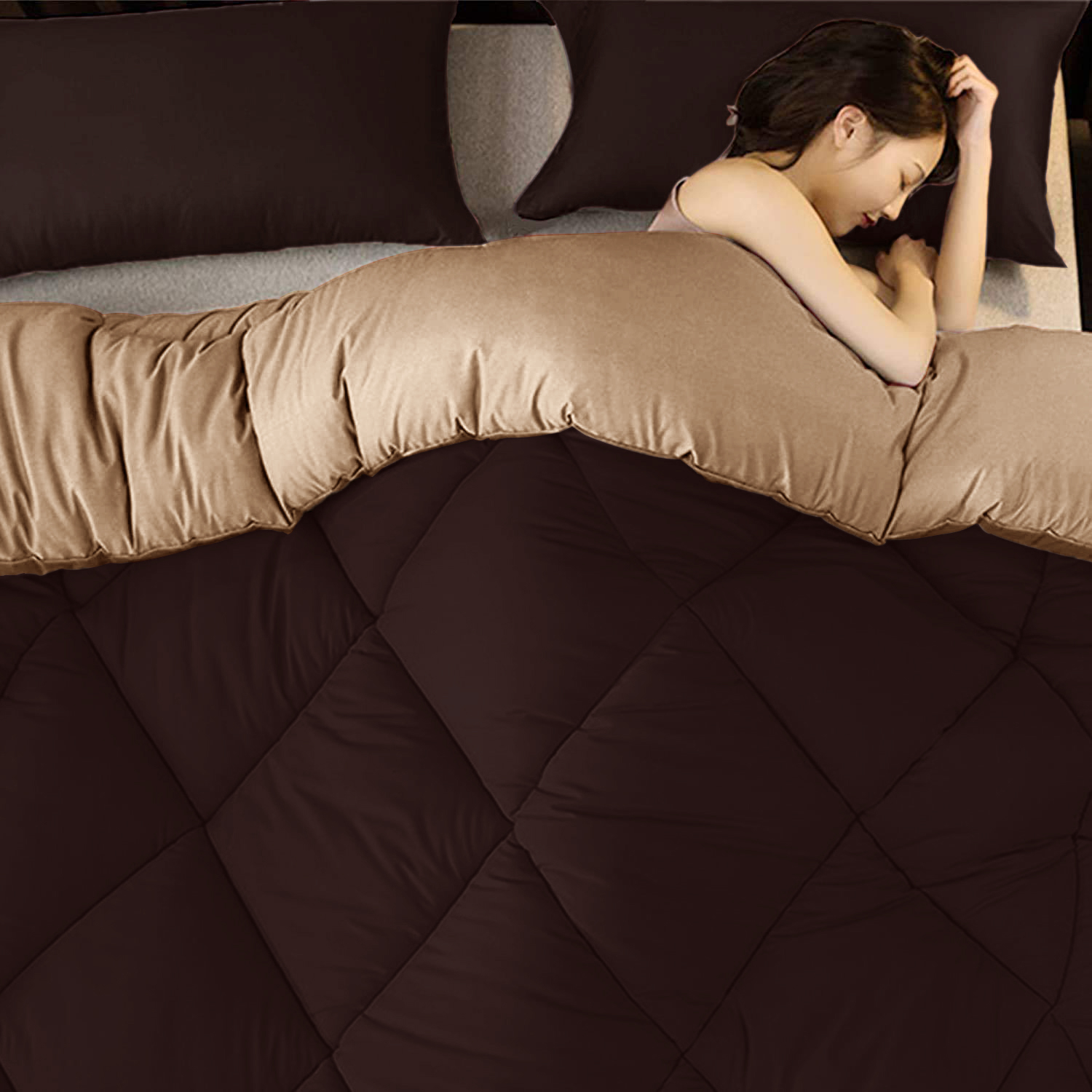 Dark Brown-Off White  Double Bed Comforter