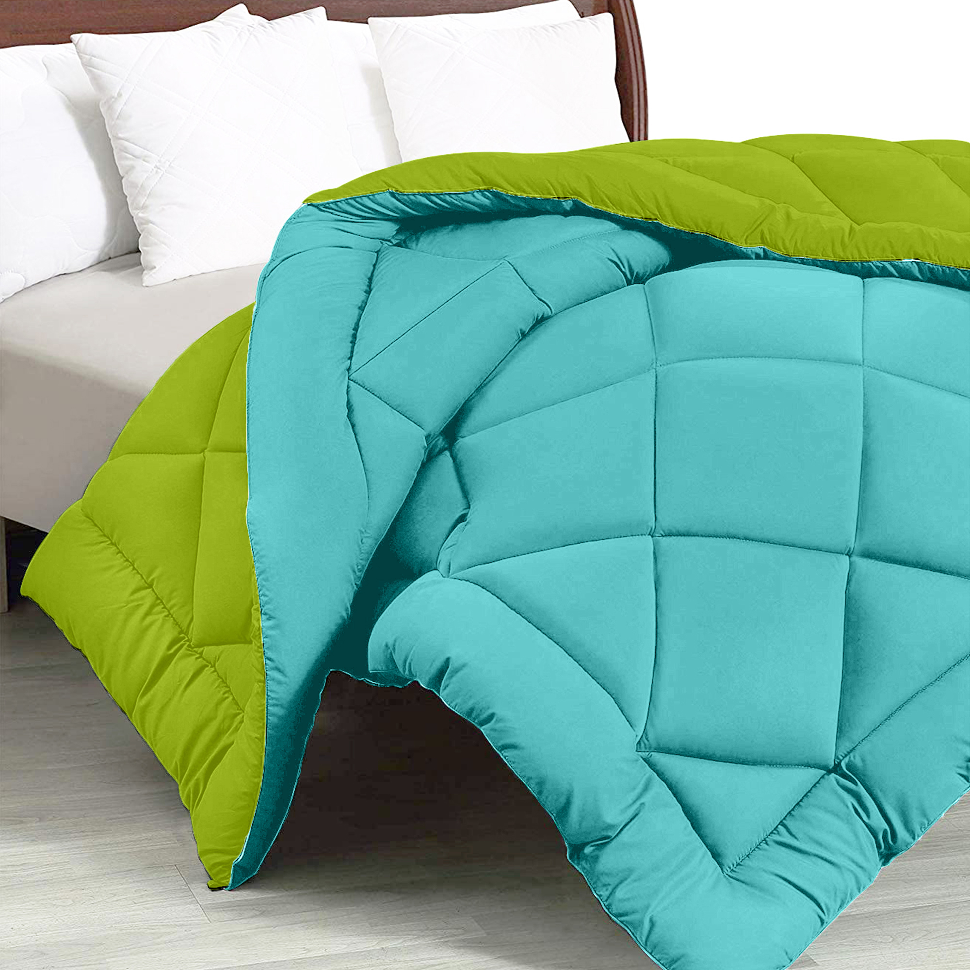 Sky Blue-Lemon Green  Double Bed Comforter