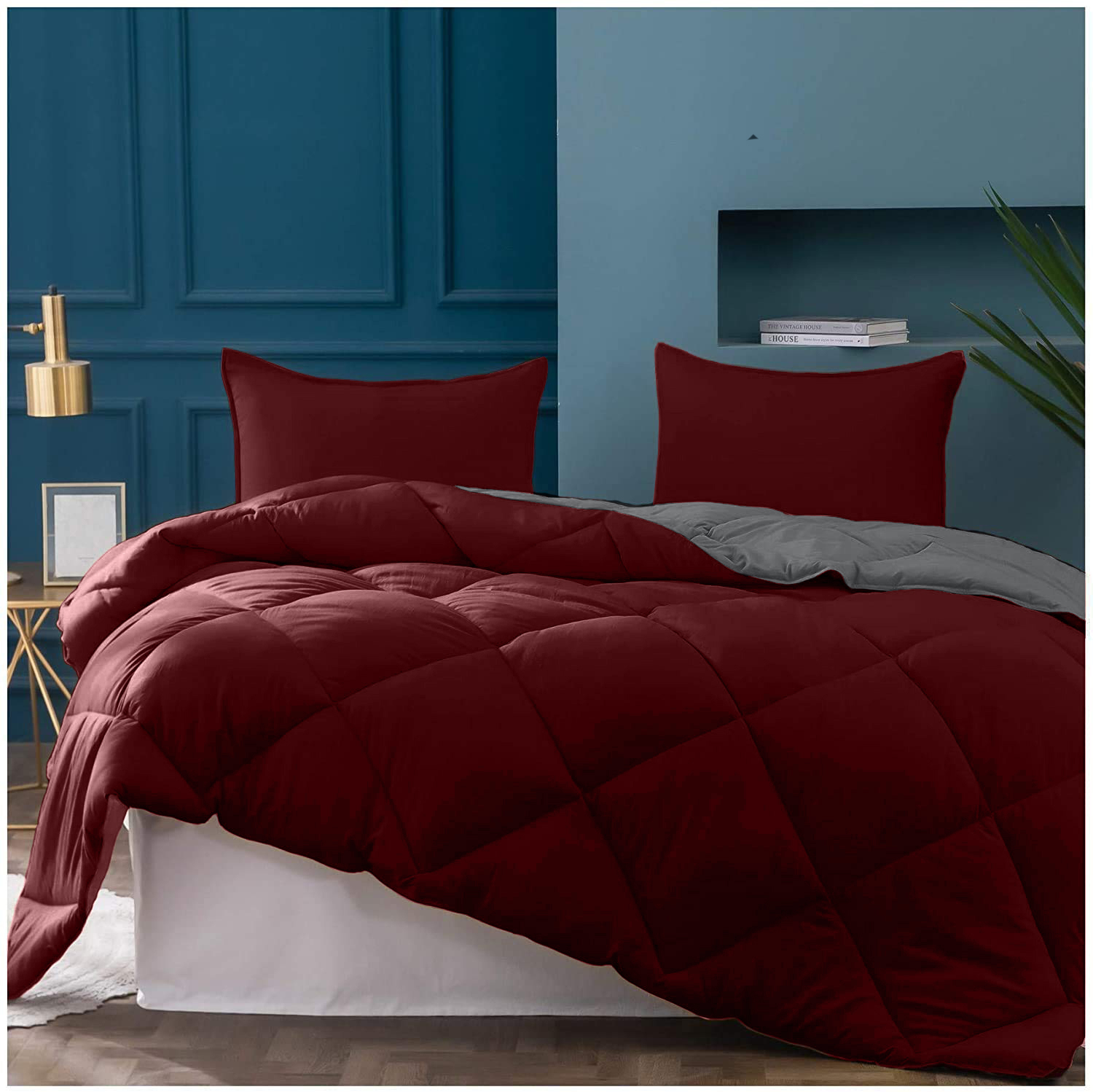 Maroon-Grey  Double Bed Comforter