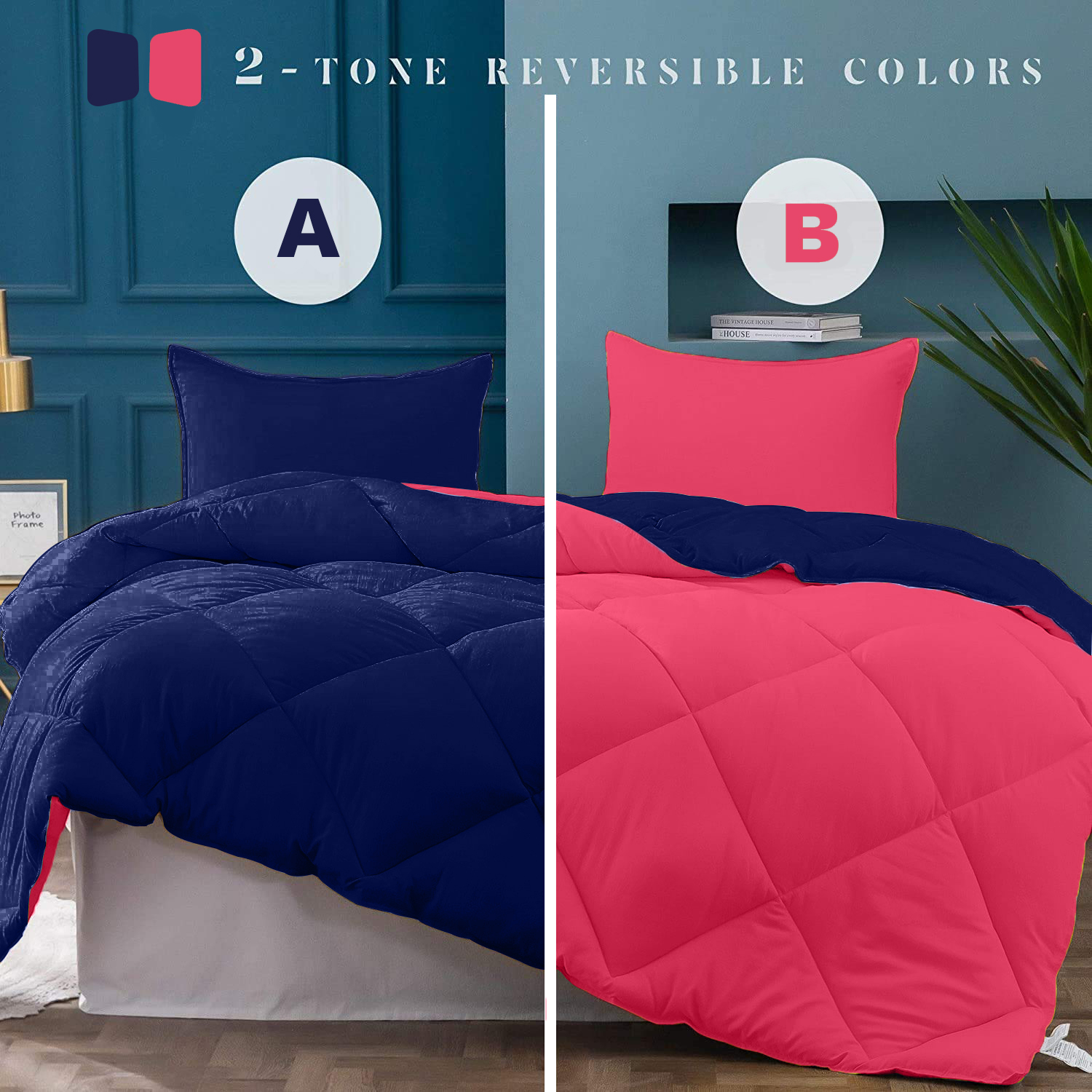 Navy Blue-Red  Double Bed Comforter