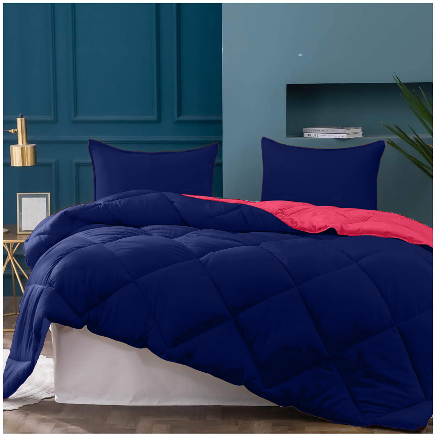 Navy Blue-Red  Double Bed Comforter