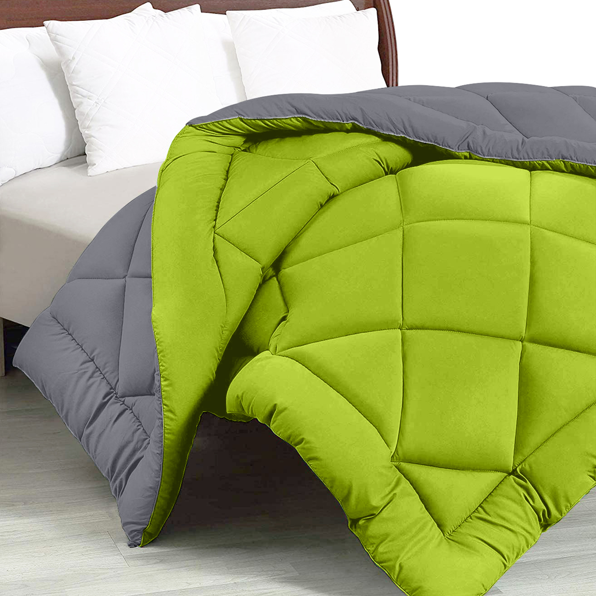 Dark Grey - Lemon Green Double Bed Comforter