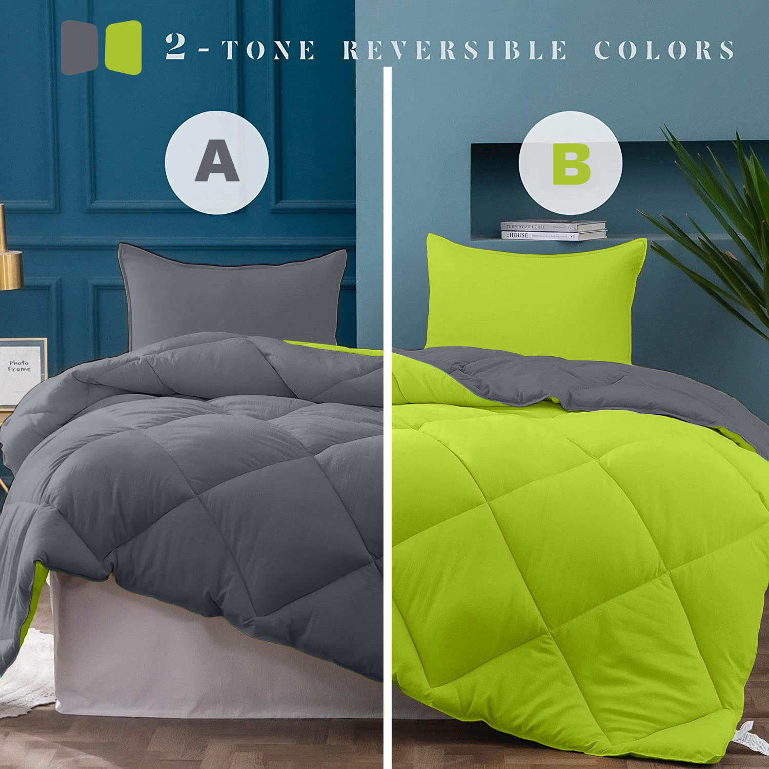 Dark Grey - Lemon Green Double Bed Comforter