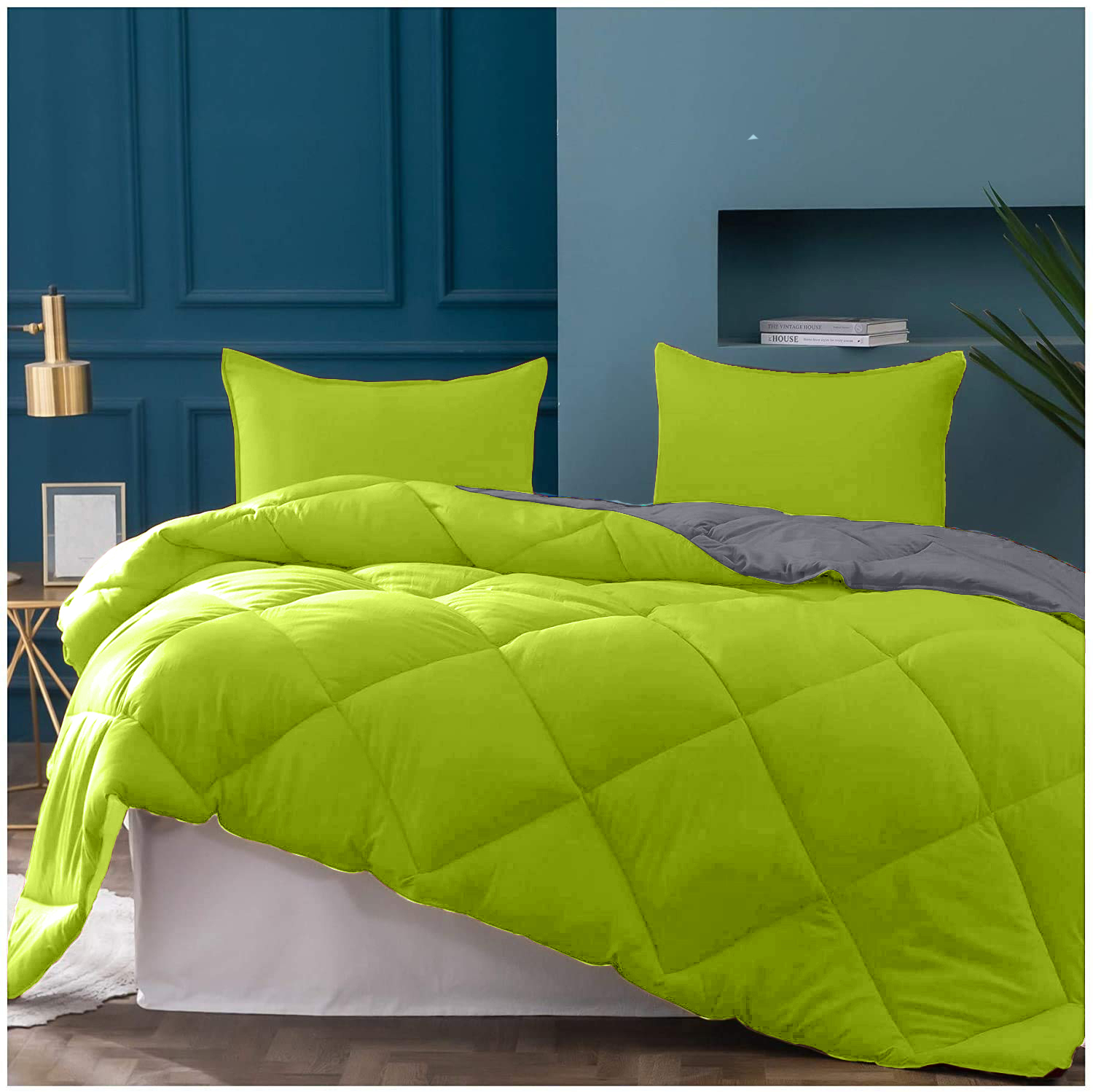 Dark Grey - Lemon Green Double Bed Comforter