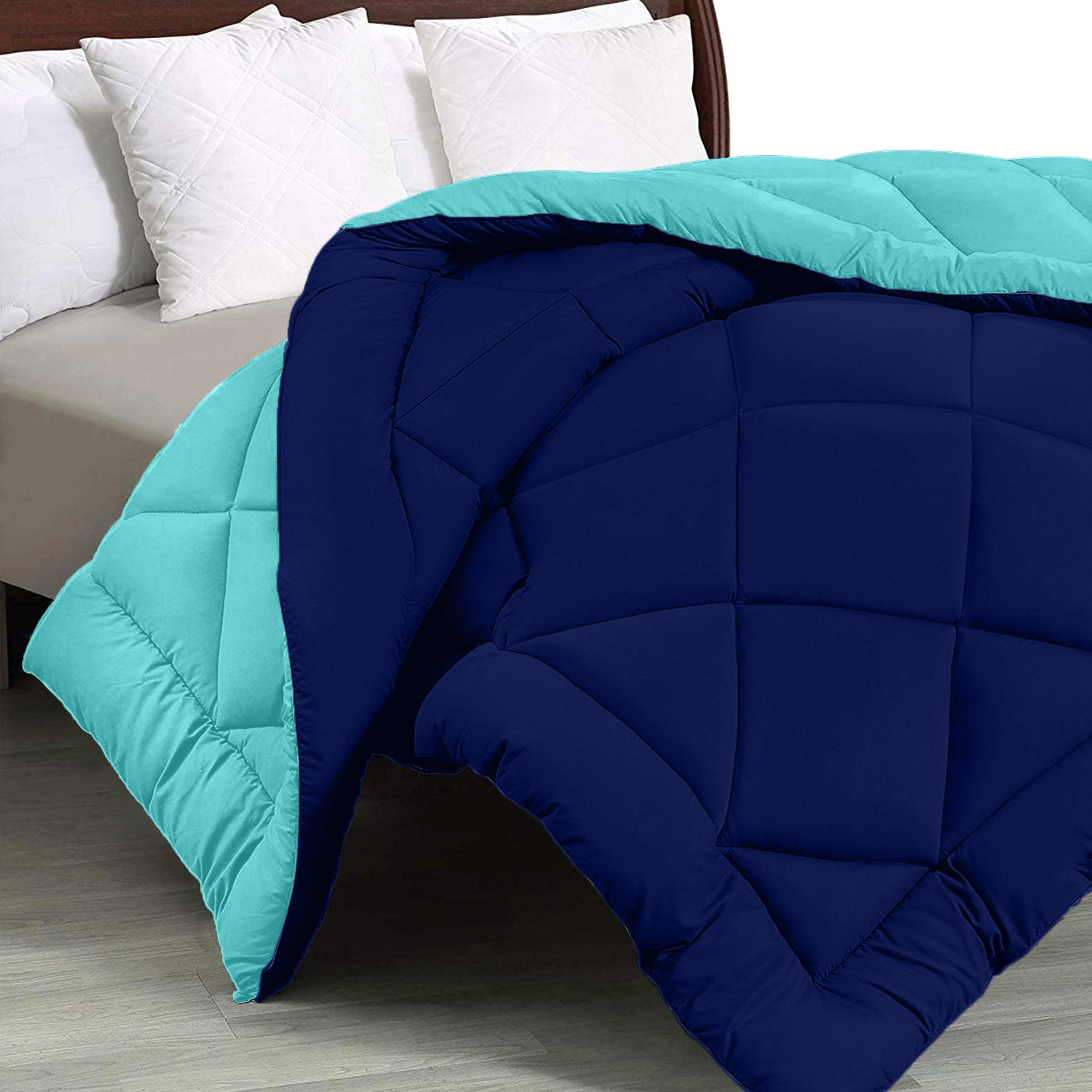 Navy Blue- Aqua Green Double Bed Comforter