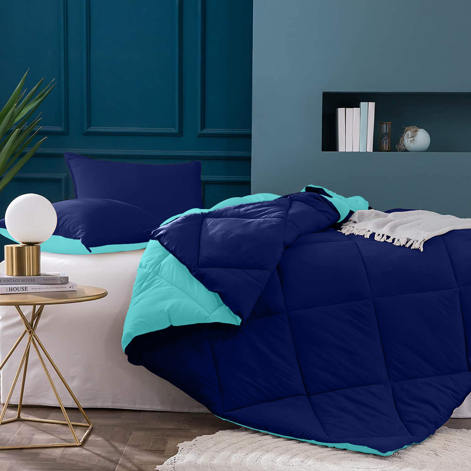 Navy Blue- Aqua Green Double Bed Comforter