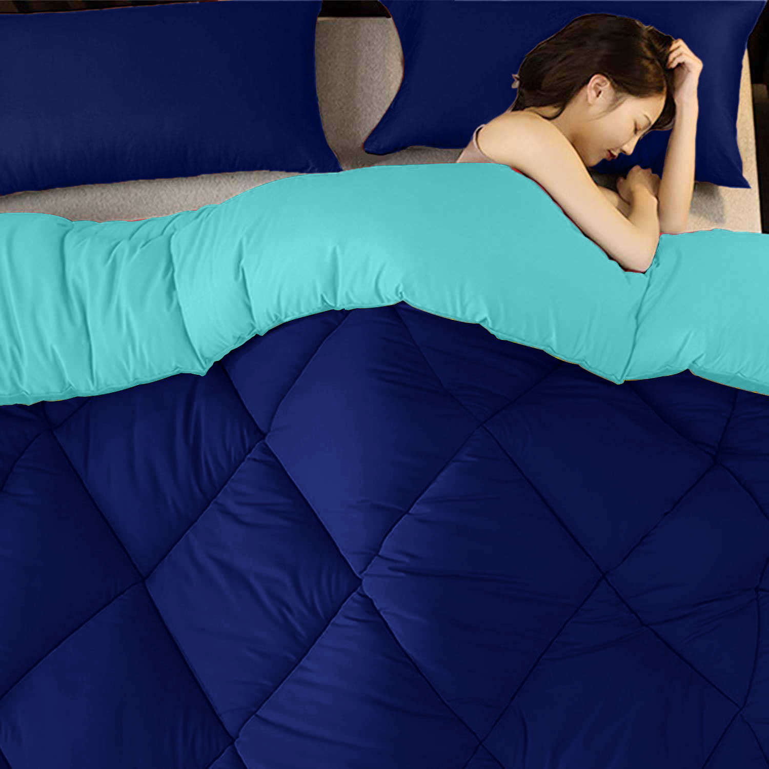 Navy Blue- Aqua Green Double Bed Comforter