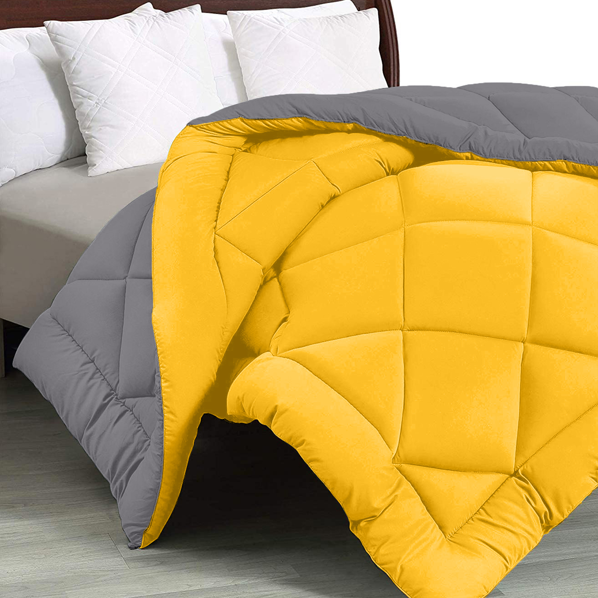 Mango Yellow Light Grey Double Bed Comforter