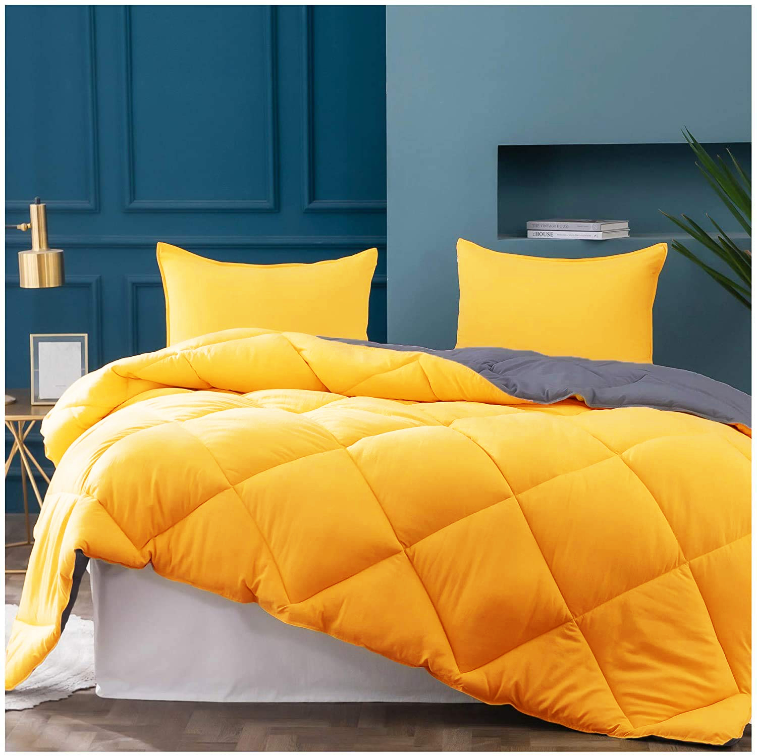 Mango Yellow Light Grey Double Bed Comforter