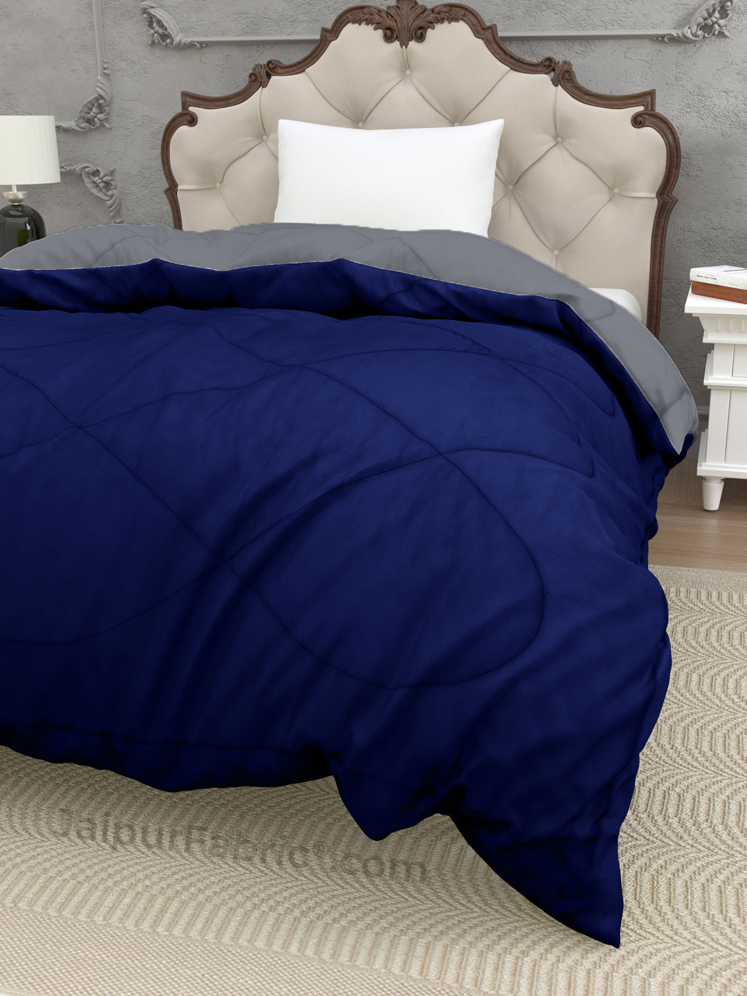 Navy Blue Light Grey Single Bed Comforter