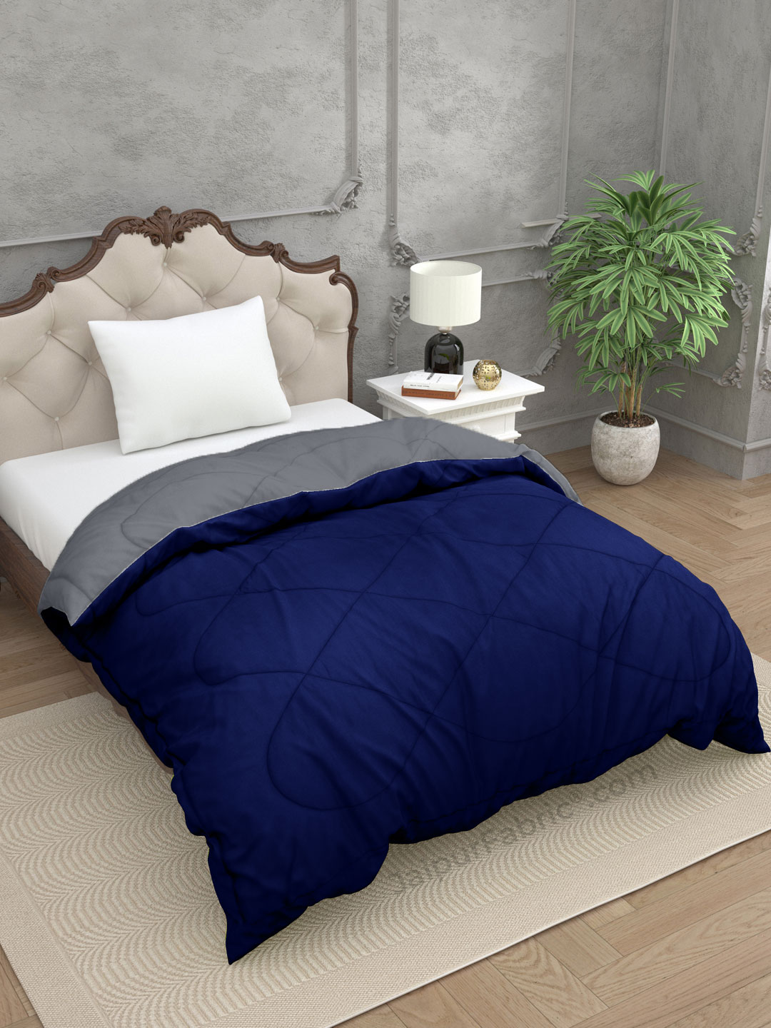 Light Grey Navy Blue Single Bed Comforter