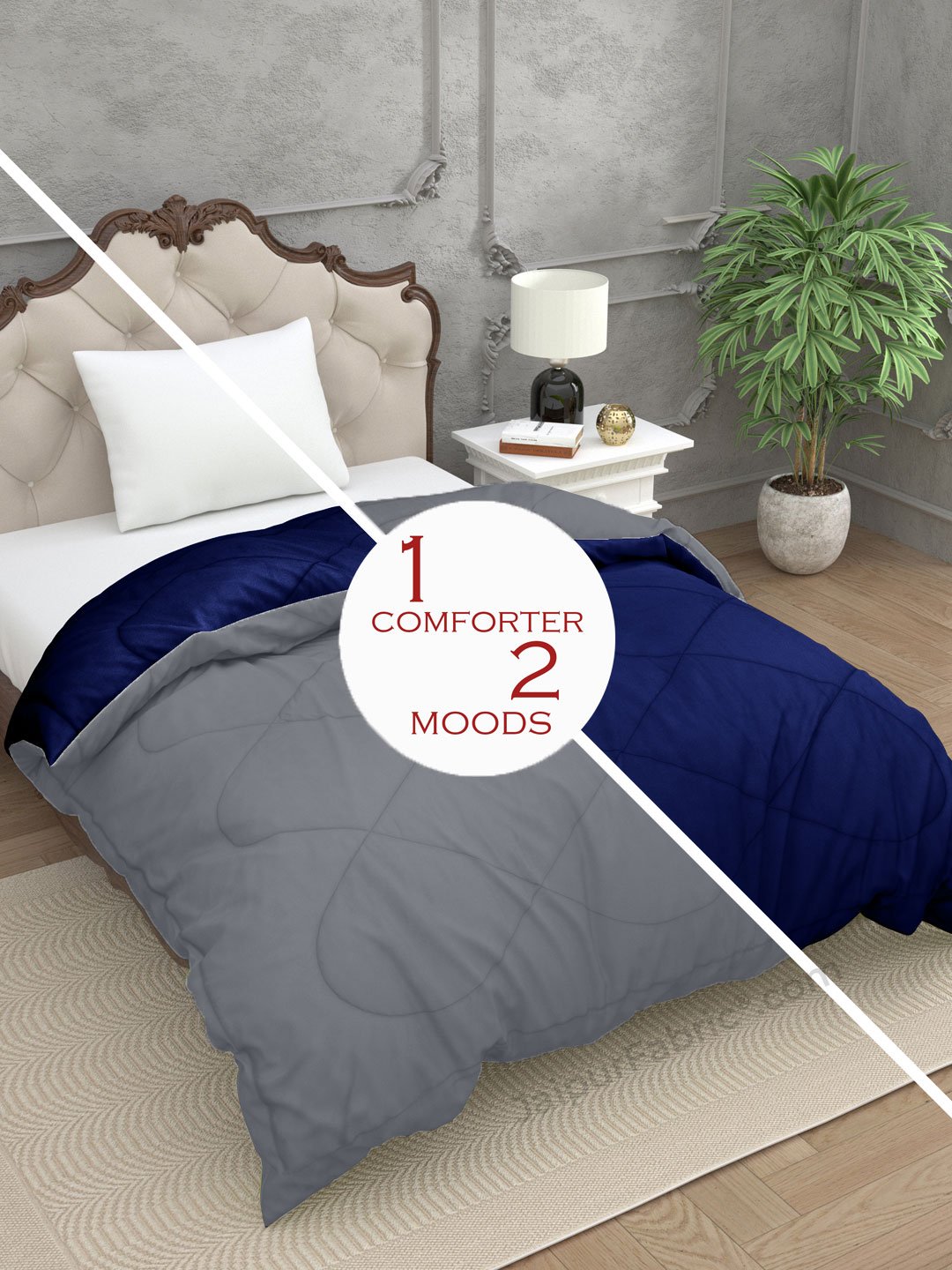 Light Grey Navy Blue Single Bed Comforter