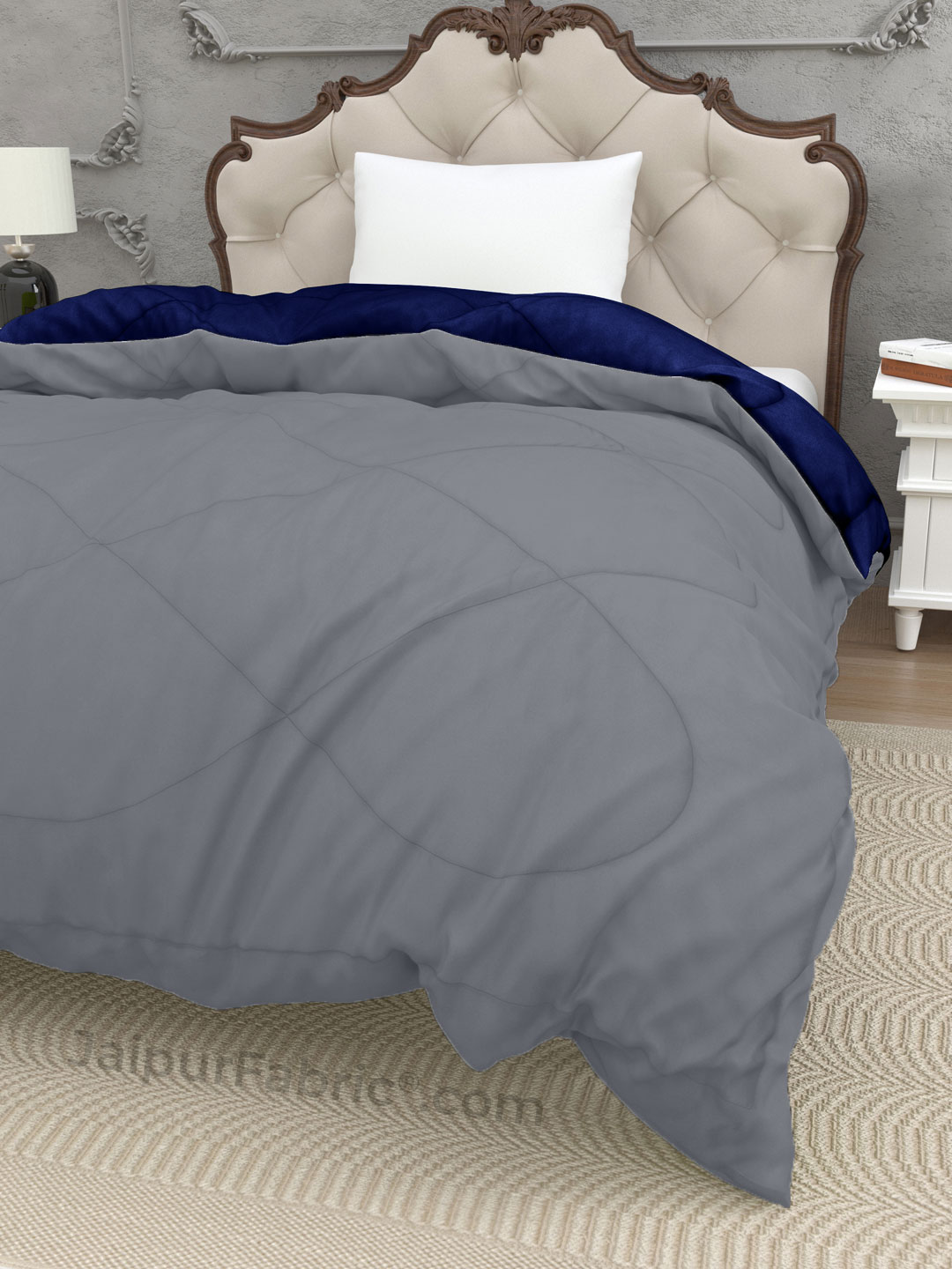 Light Grey Navy Blue Single Bed Comforter