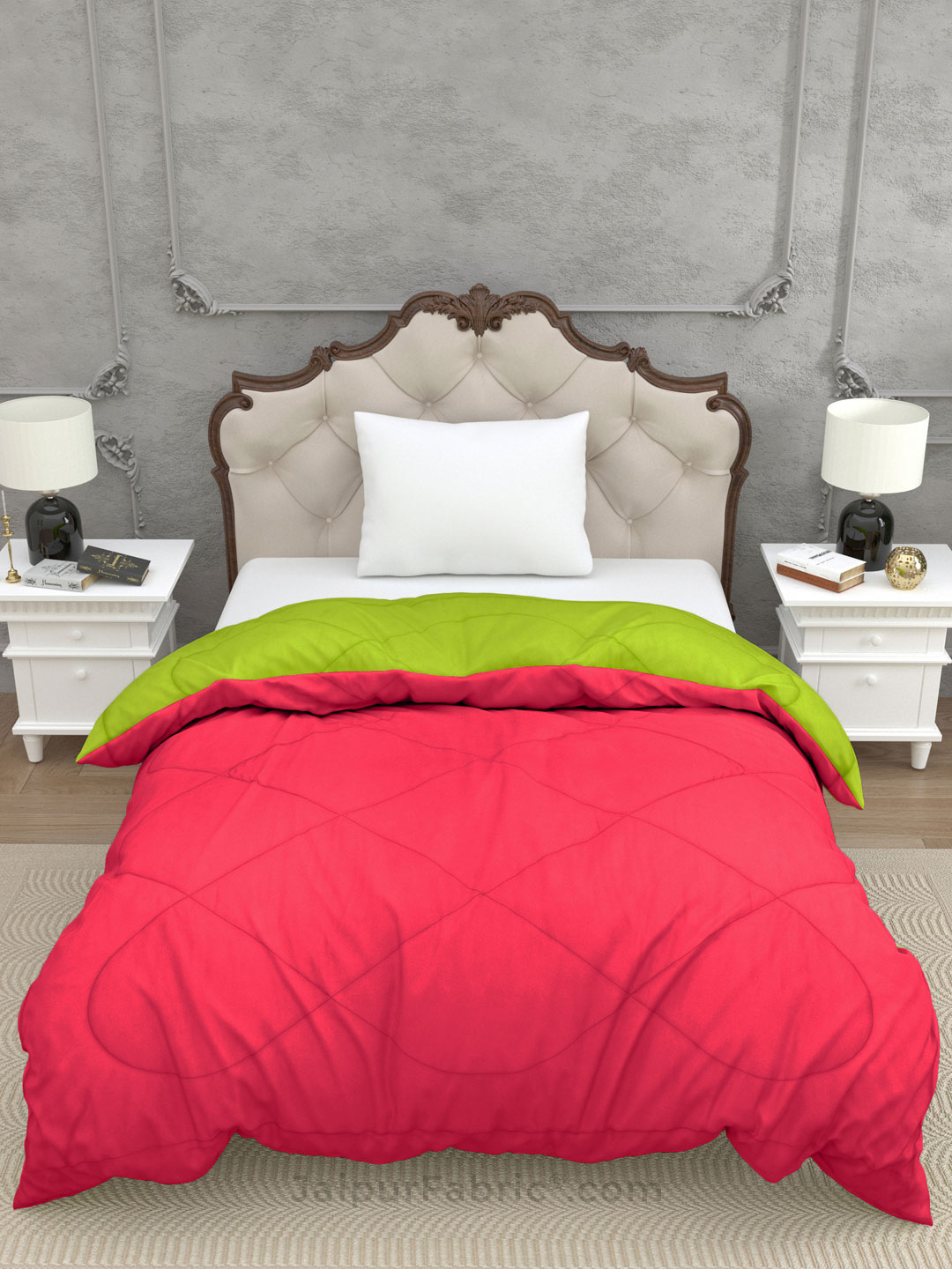 Parrot Green Dark Pink Single Bed Comforter