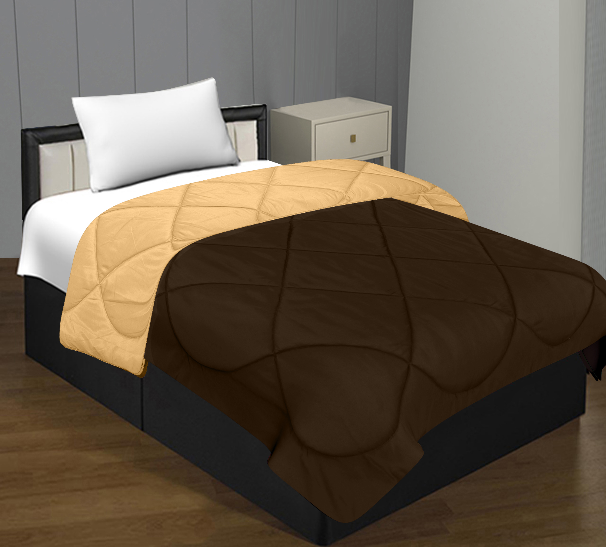 Dark Brown-Off White  Single Bed Comforter