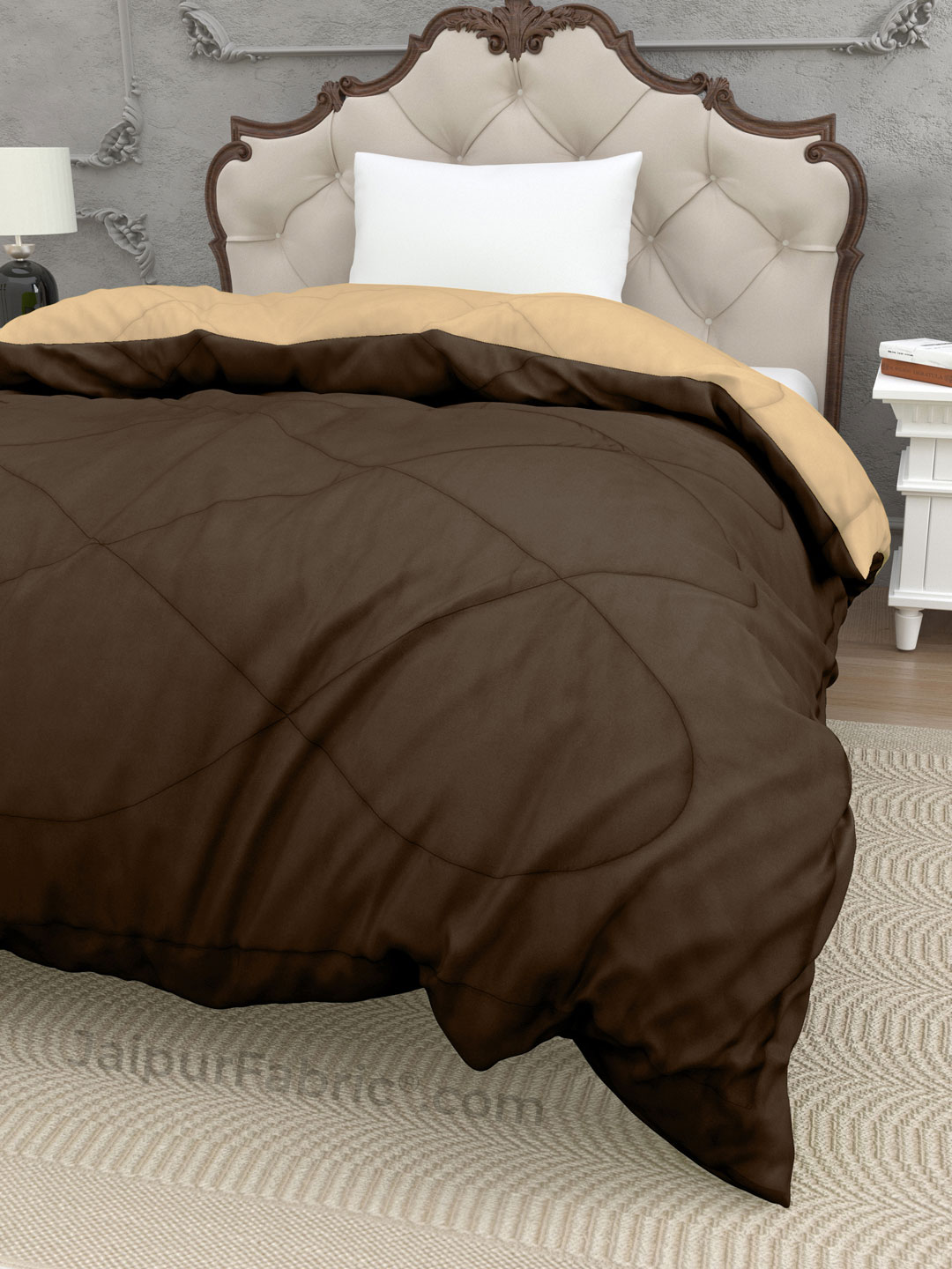 Dark Brown-Off White  Single Bed Comforter